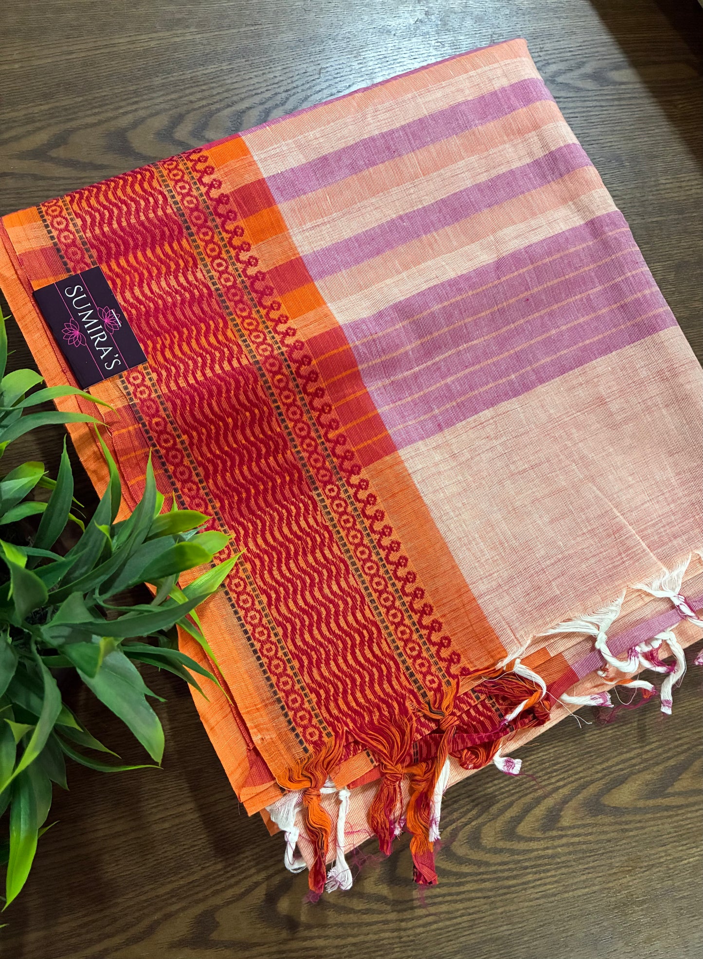 Pastel Orange Pure Mangalagiri Organic Cotton Saree
