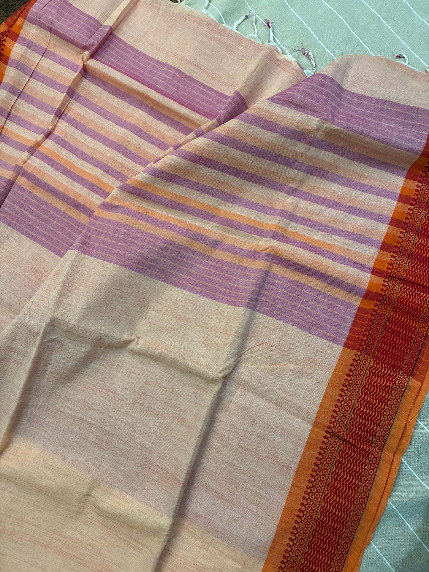 Pastel Orange Pure Mangalagiri Organic Cotton Saree