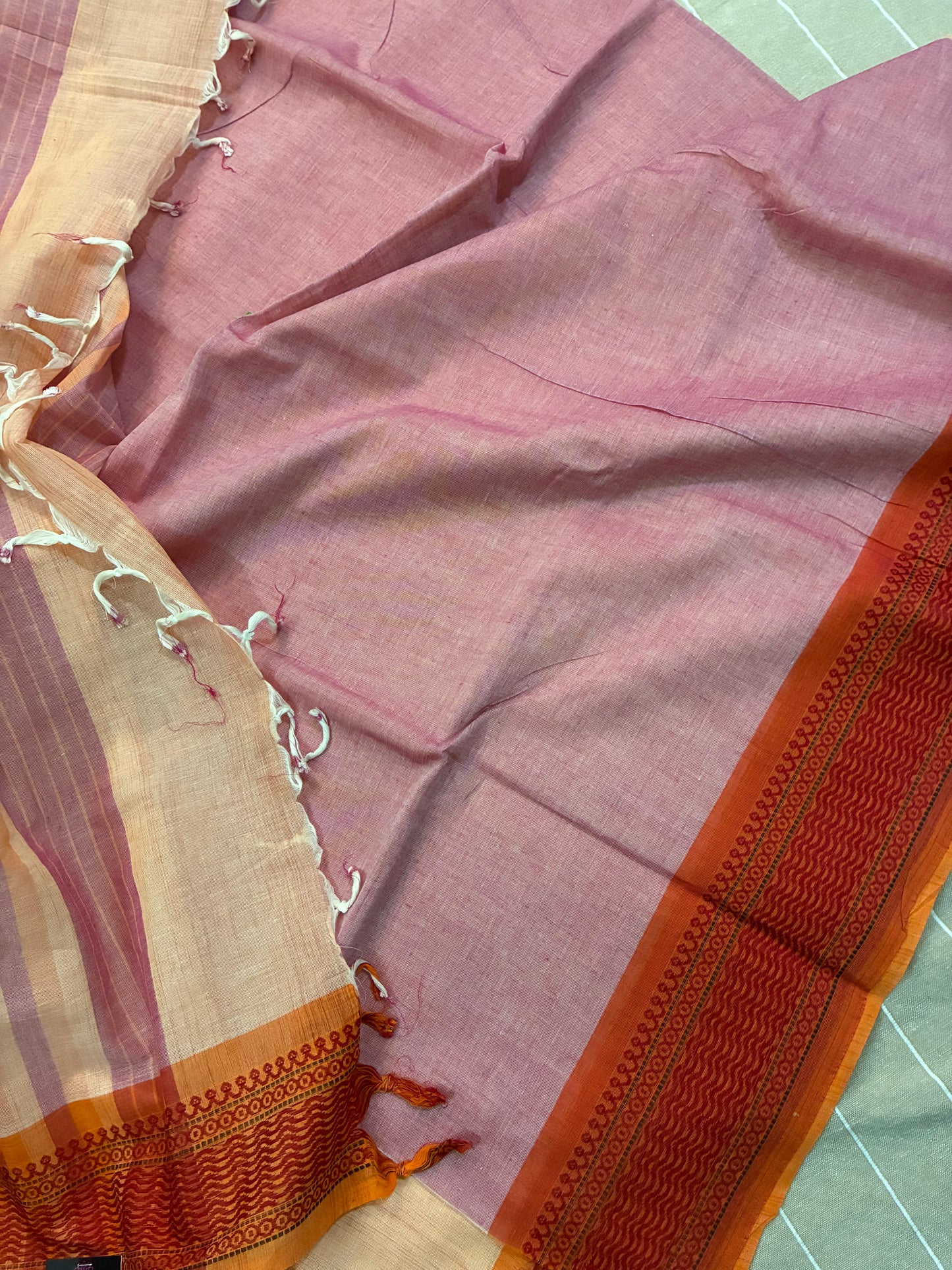 Pastel Orange Pure Mangalagiri Organic Cotton Saree