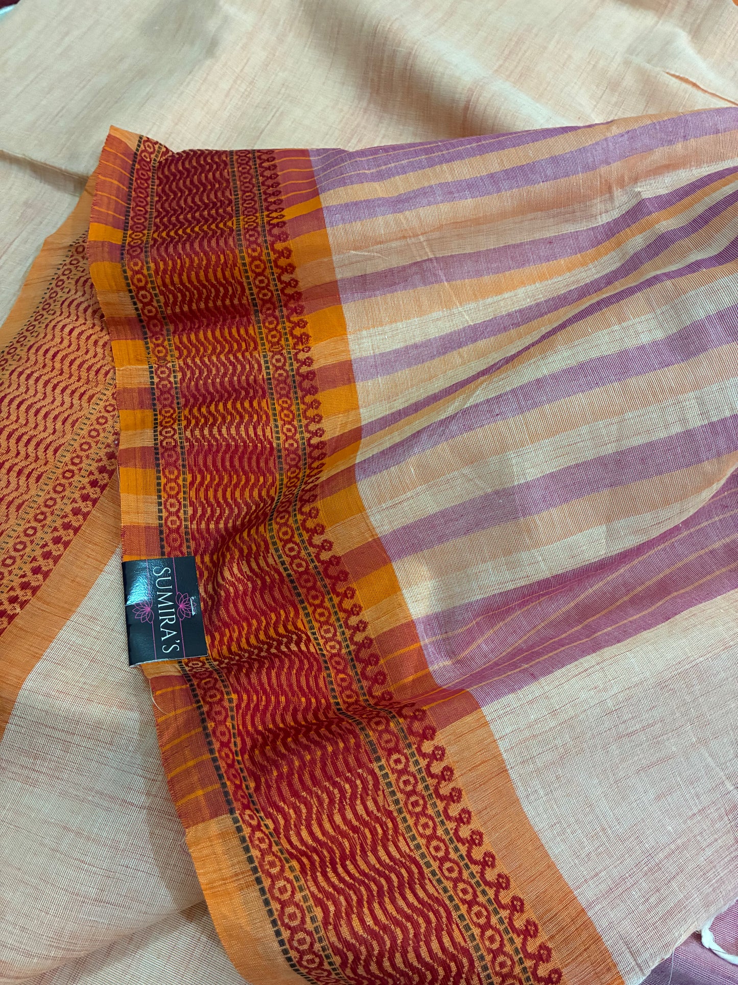 Pastel Orange Pure Mangalagiri Organic Cotton Saree