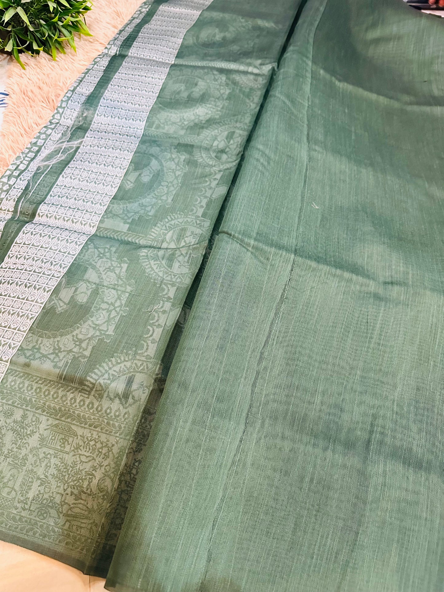 Bottle Green Warli Art Cotton Silk Saree