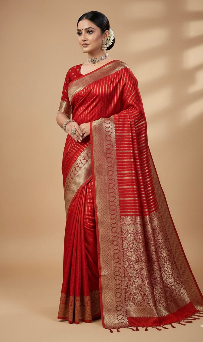 Red Silk Saree with Mysore Mango Border