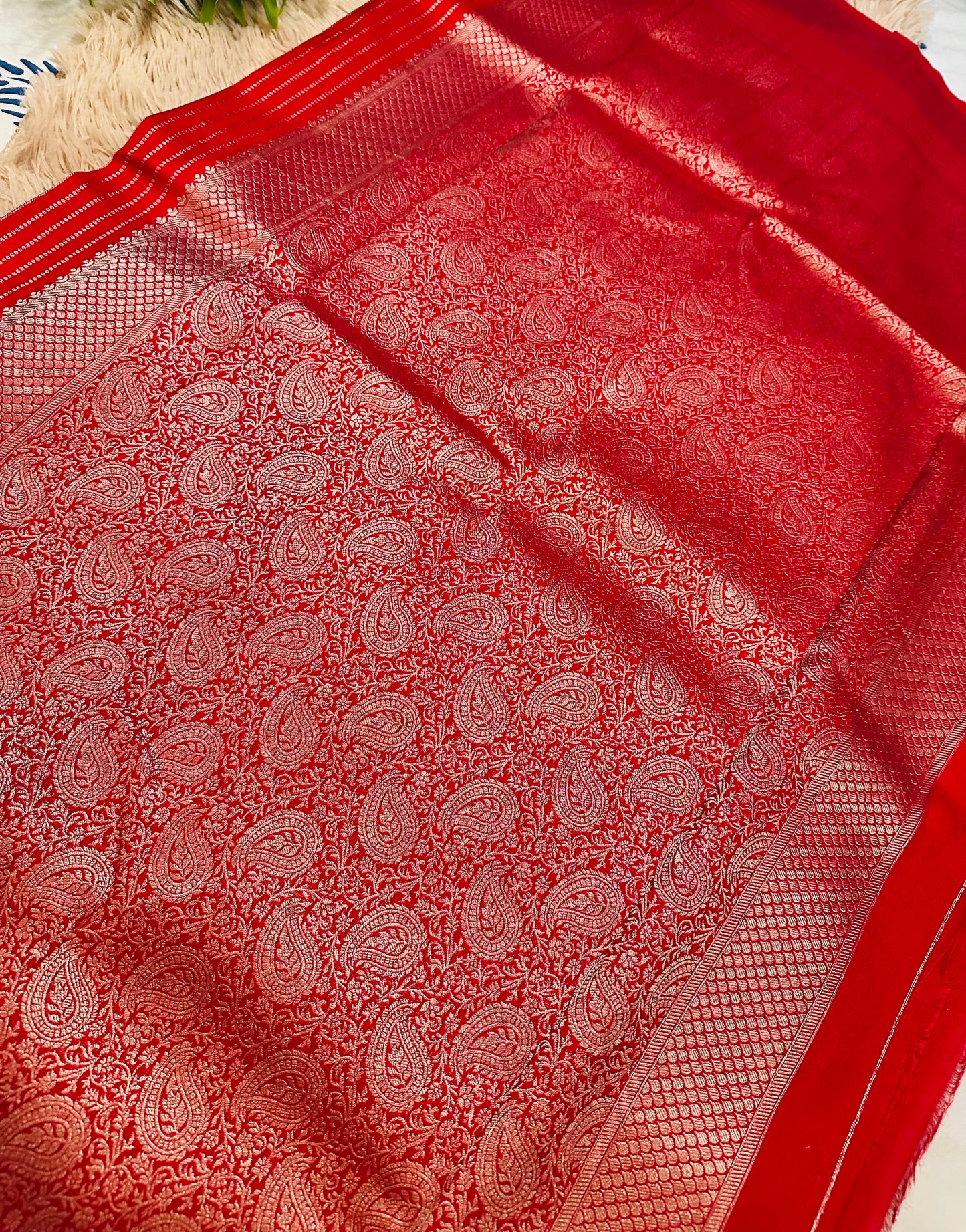 Red Silk Saree with Mysore Mango Border