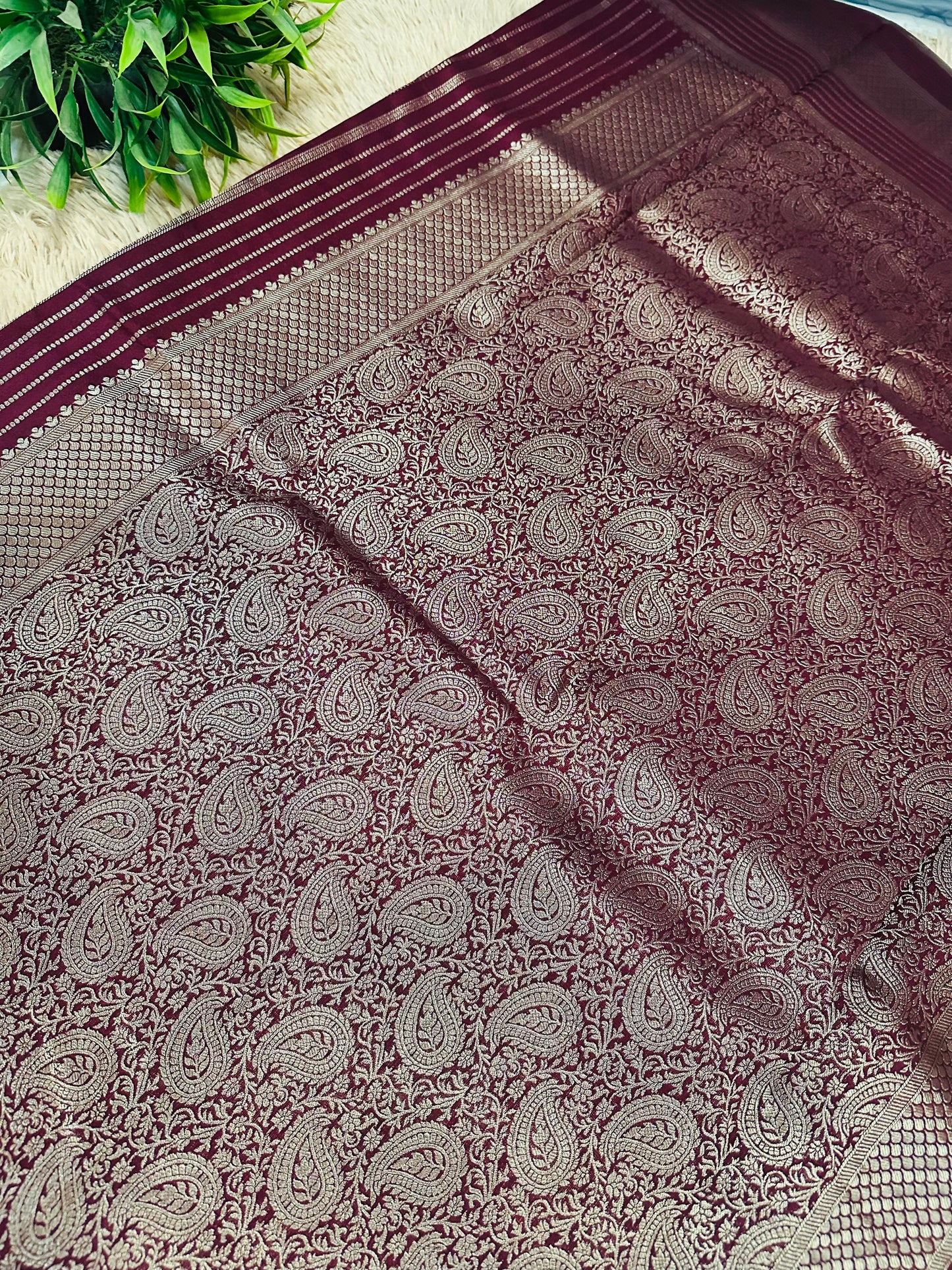 Deep Maroon Silk Saree with Mysore Mango Border