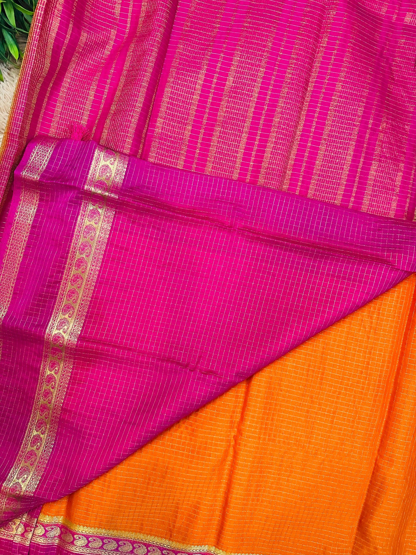 Orange Mysore Crepe Silk Saree
