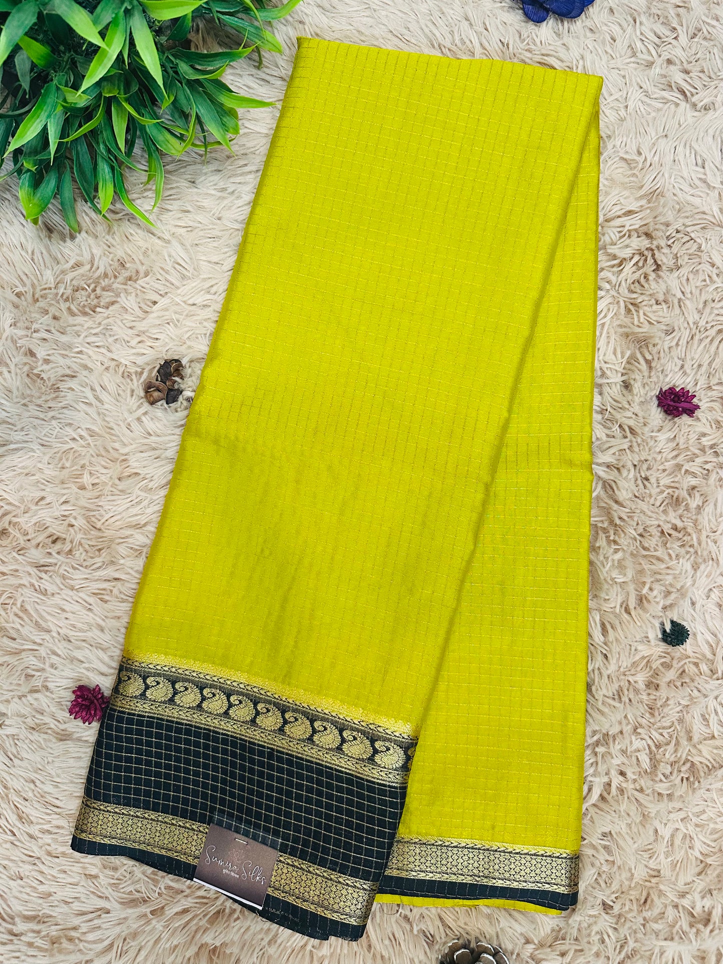 Bright Green Mysore Crepe Silk Saree