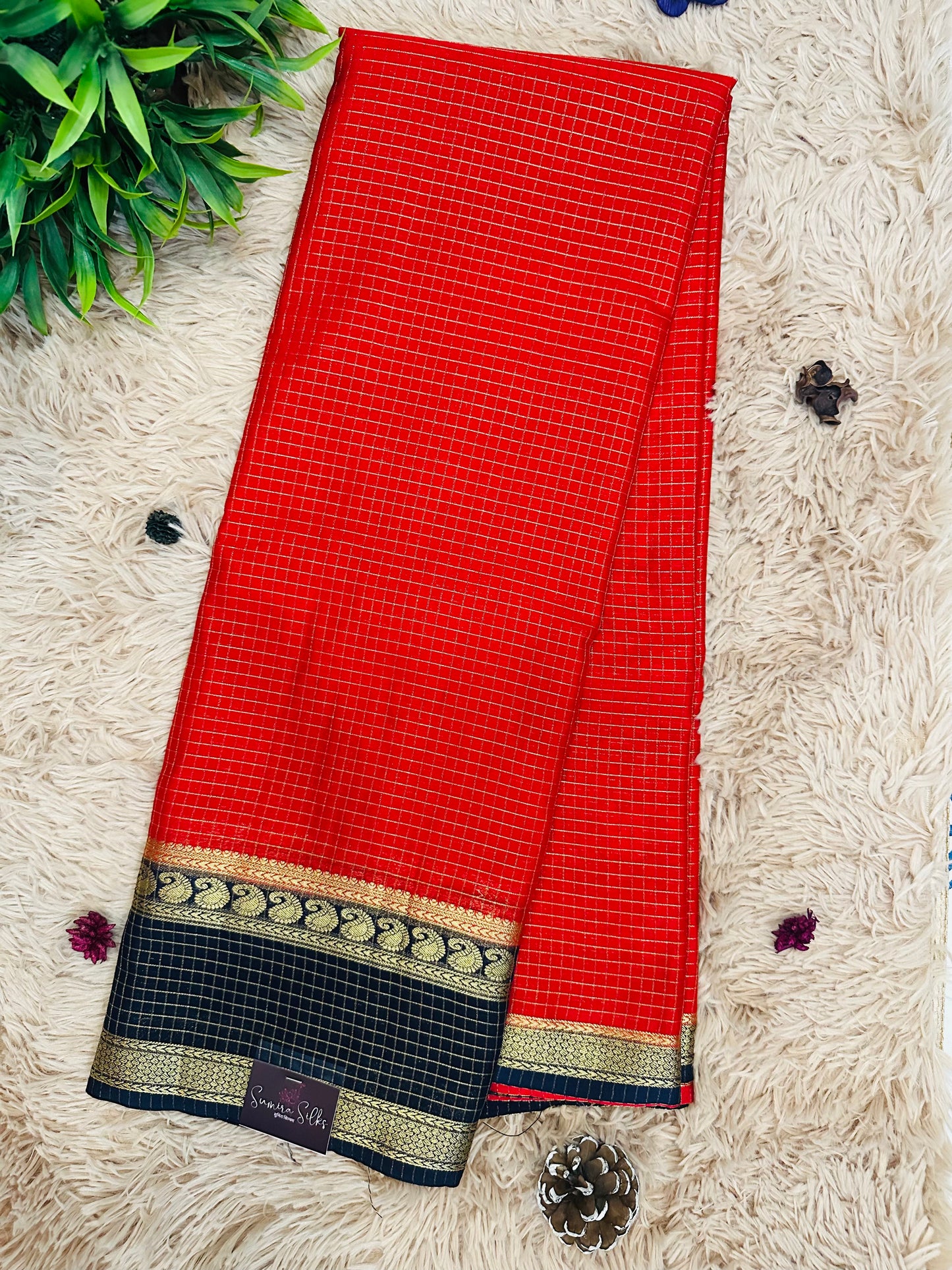 Red Mysore Crepe Silk Saree