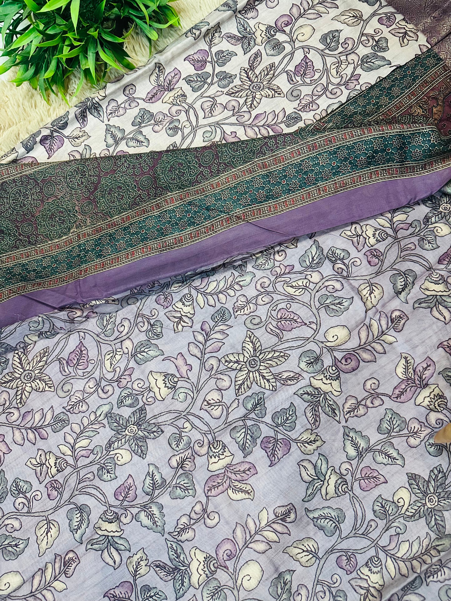 Mauve Kalamkari Soft Cotton Silk Saree