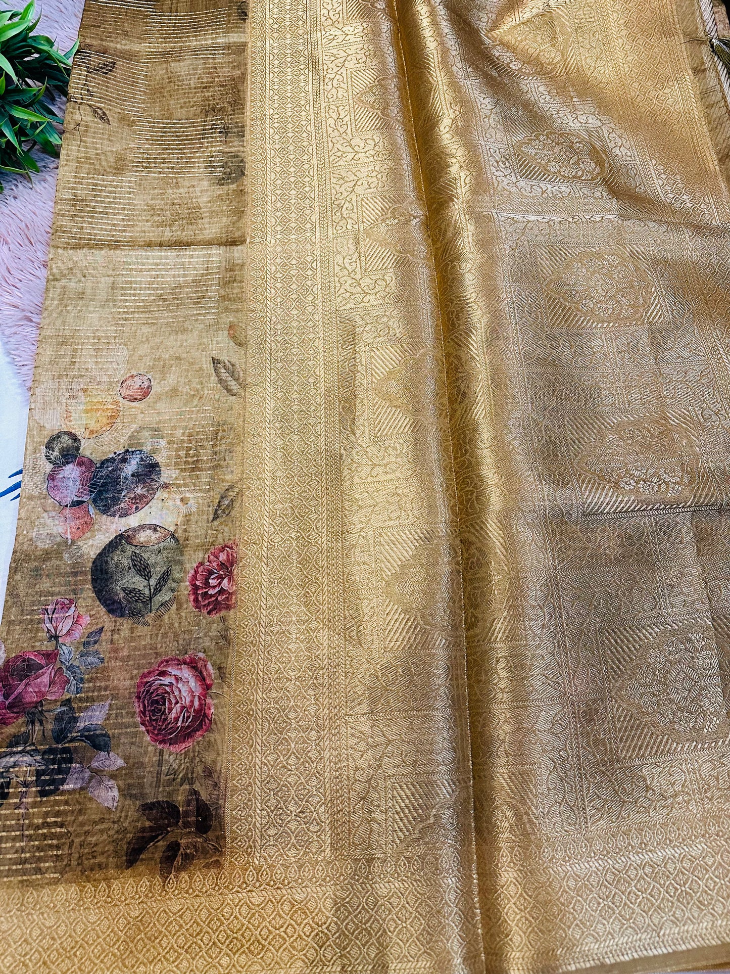 Beige Tissue Silk Saree