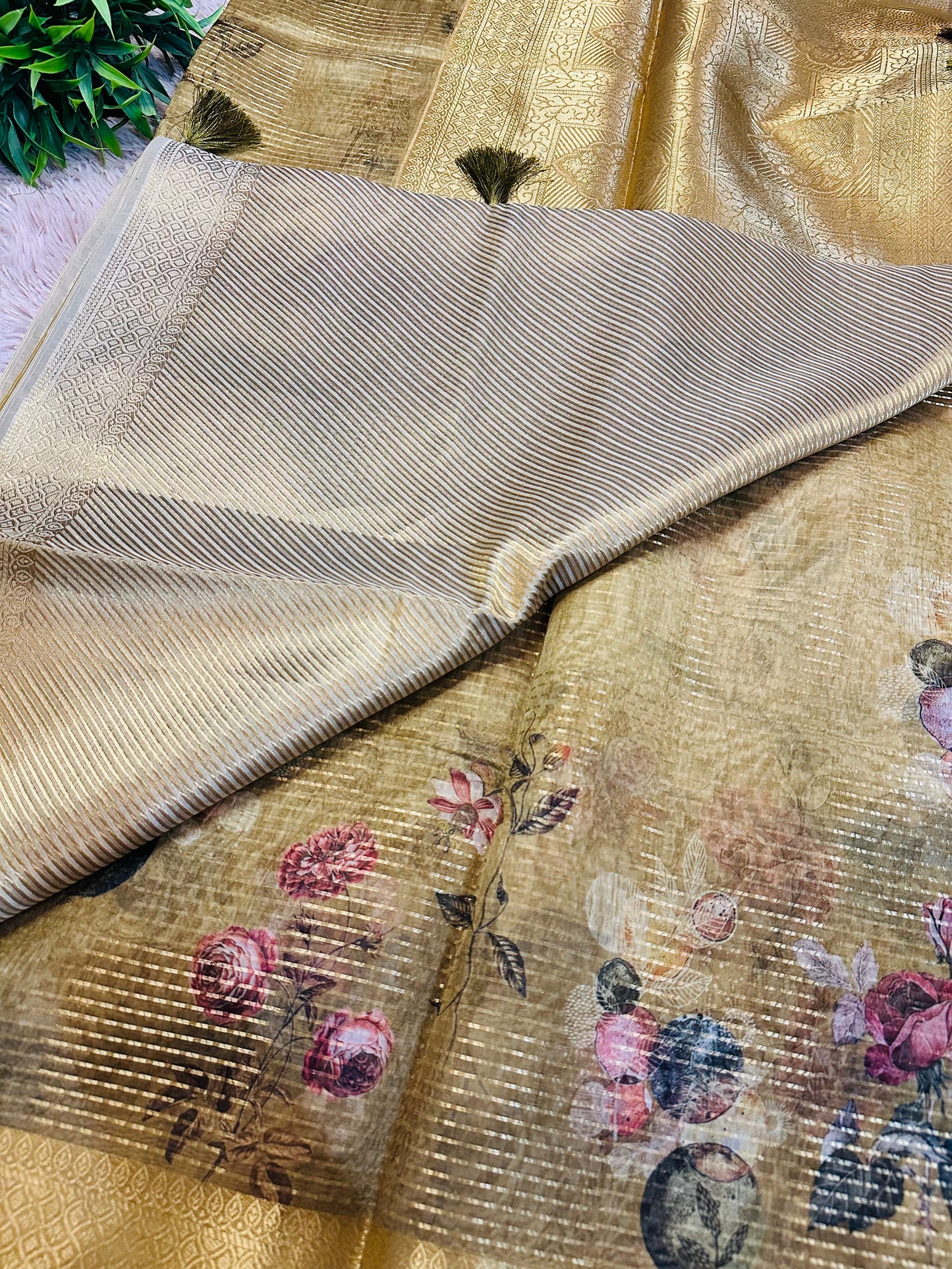 Beige Tissue Silk Saree