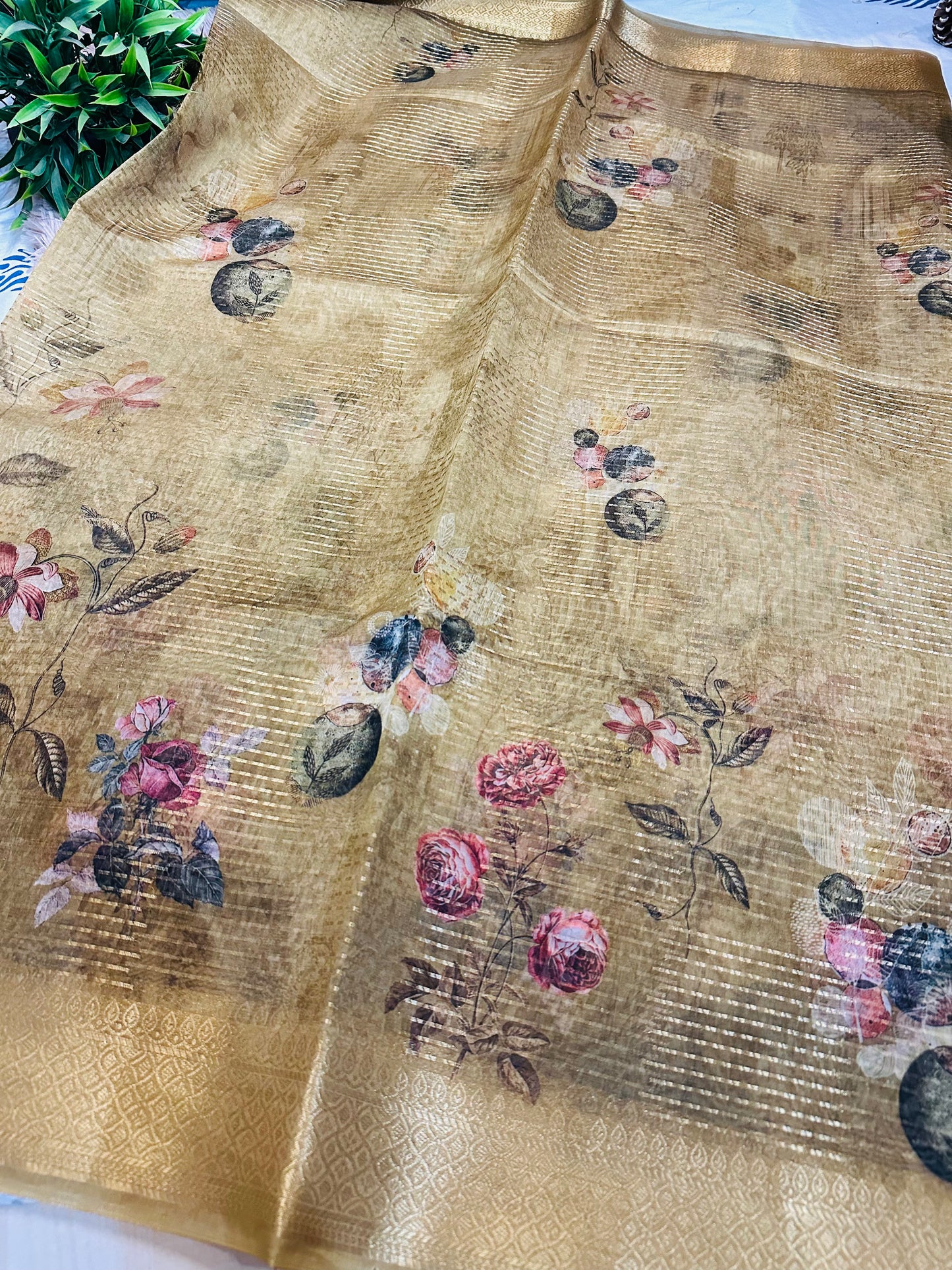 Beige Tissue Silk Saree