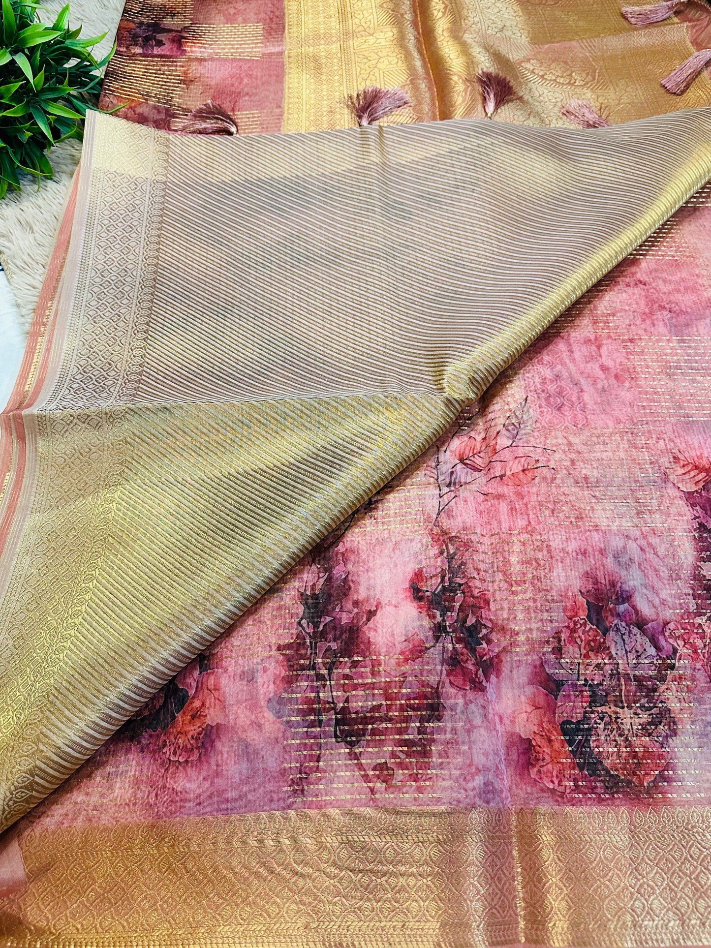 Pink Tissue Silk Saree