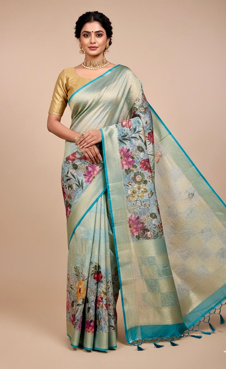 Blue Tissue Silk Saree