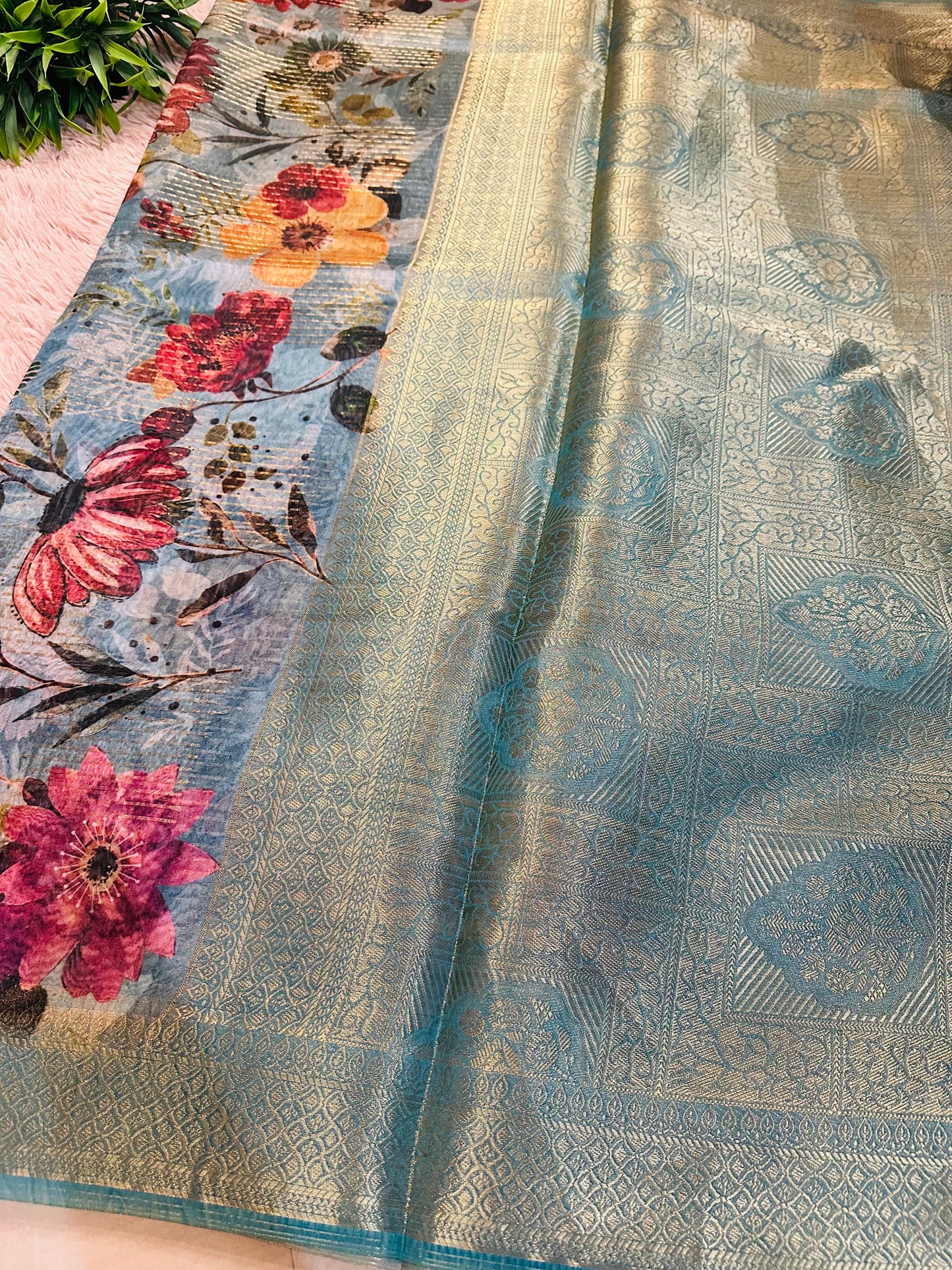 Blue Tissue Silk Saree