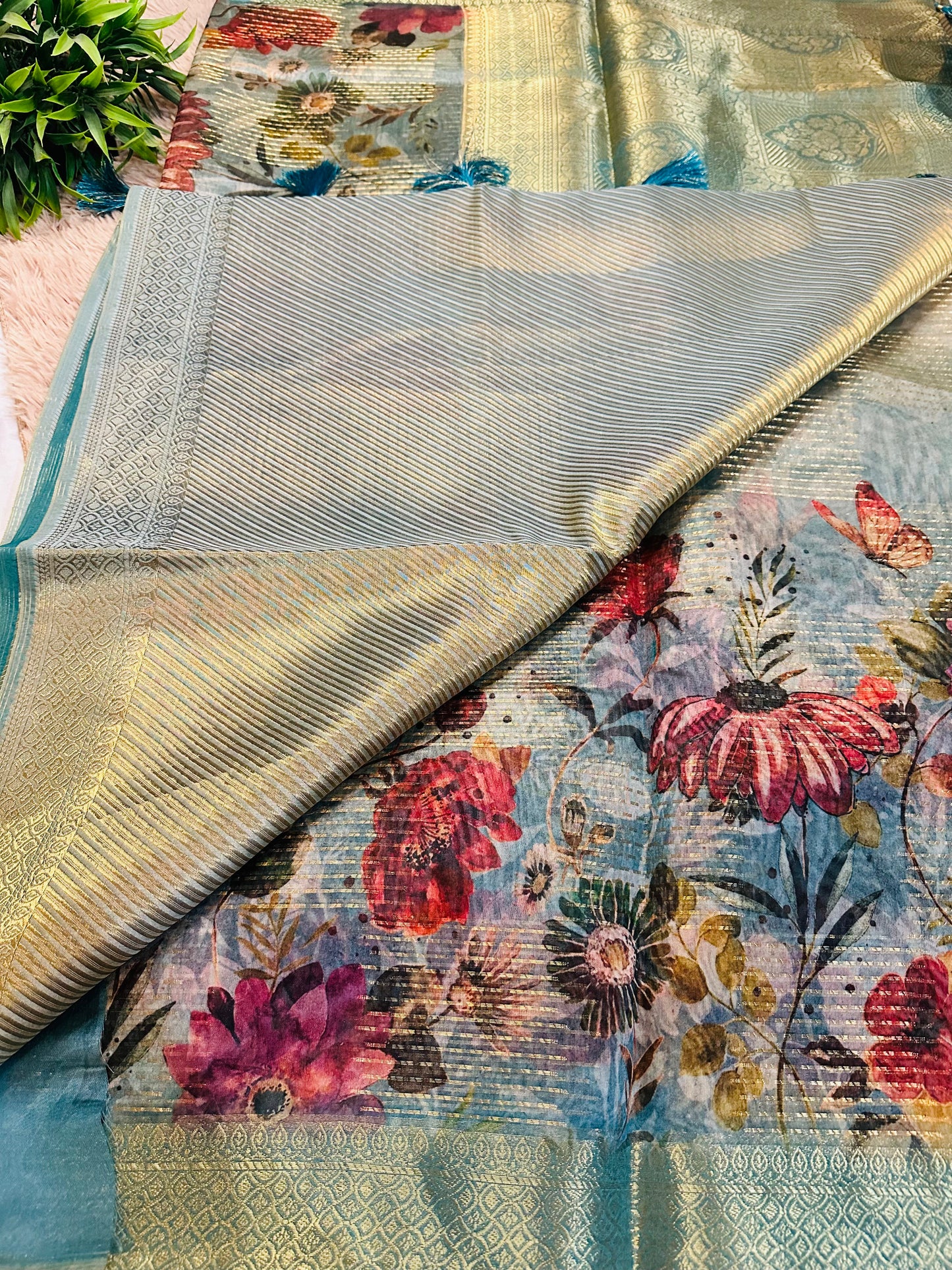 Blue Tissue Silk Saree