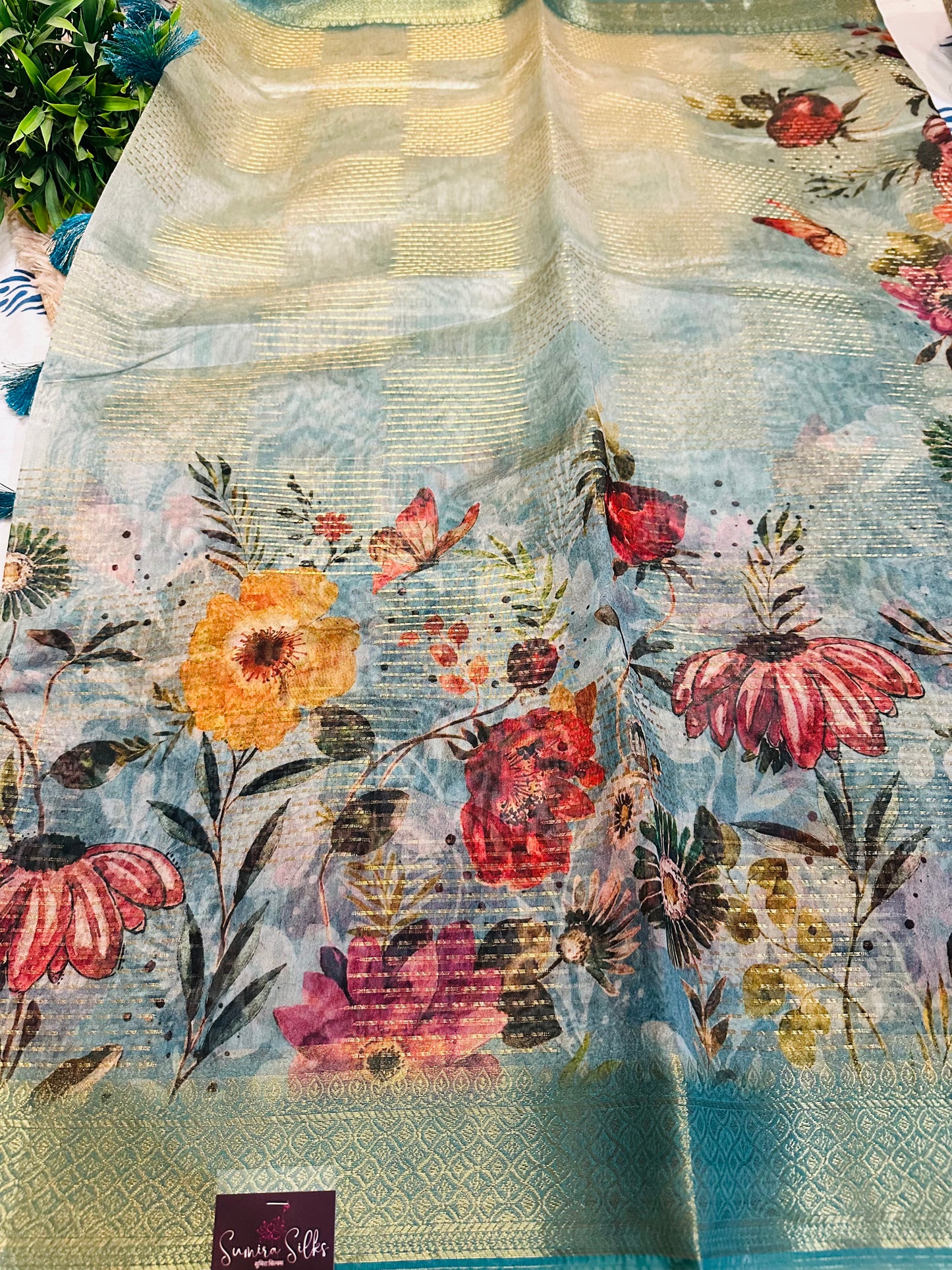 Blue Tissue Silk Saree