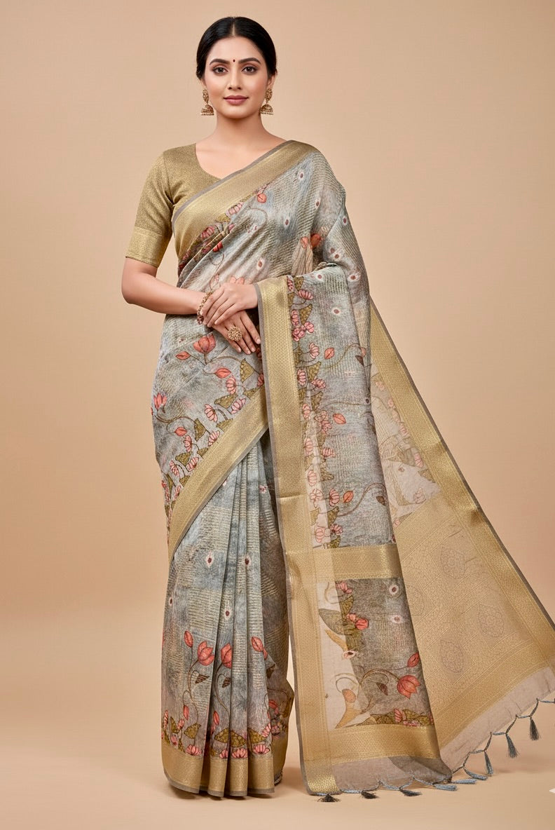 Grey Tissue Silk Saree
