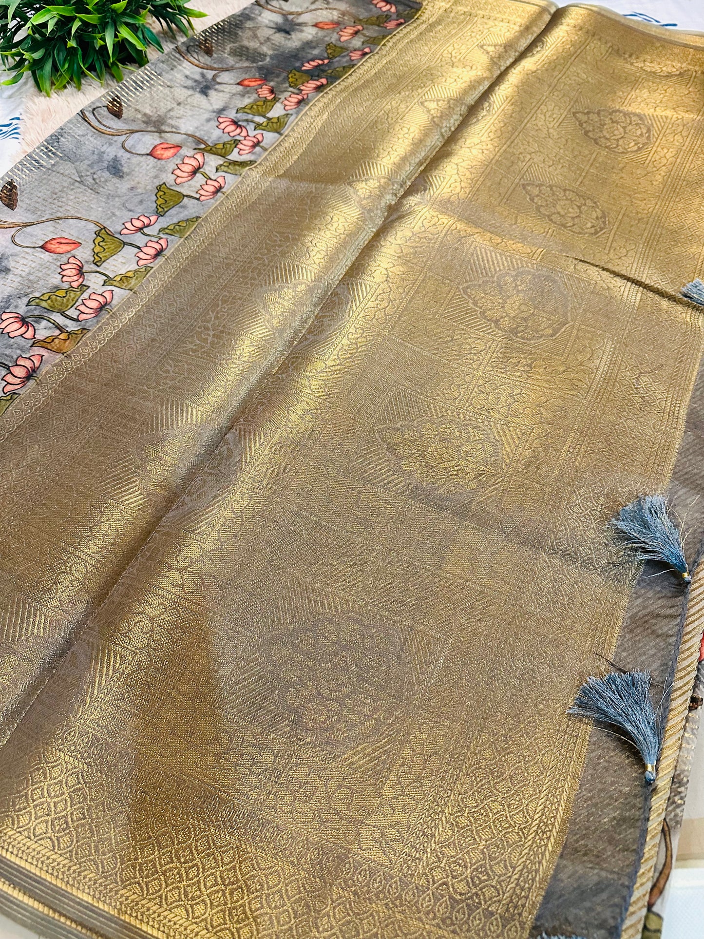 Grey Tissue Silk Saree