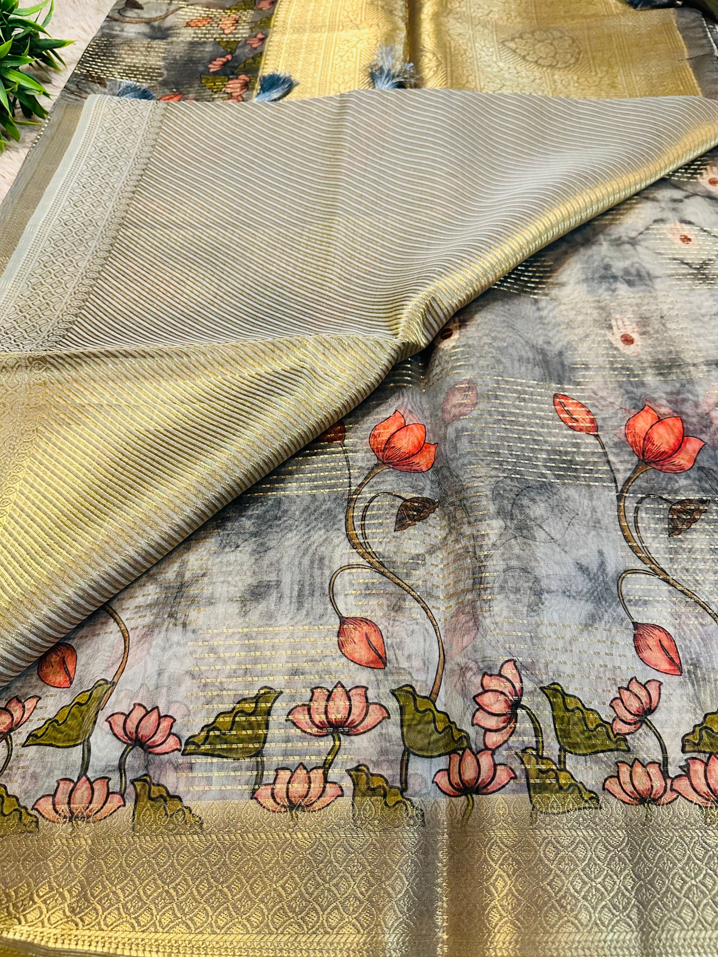 Grey Tissue Silk Saree