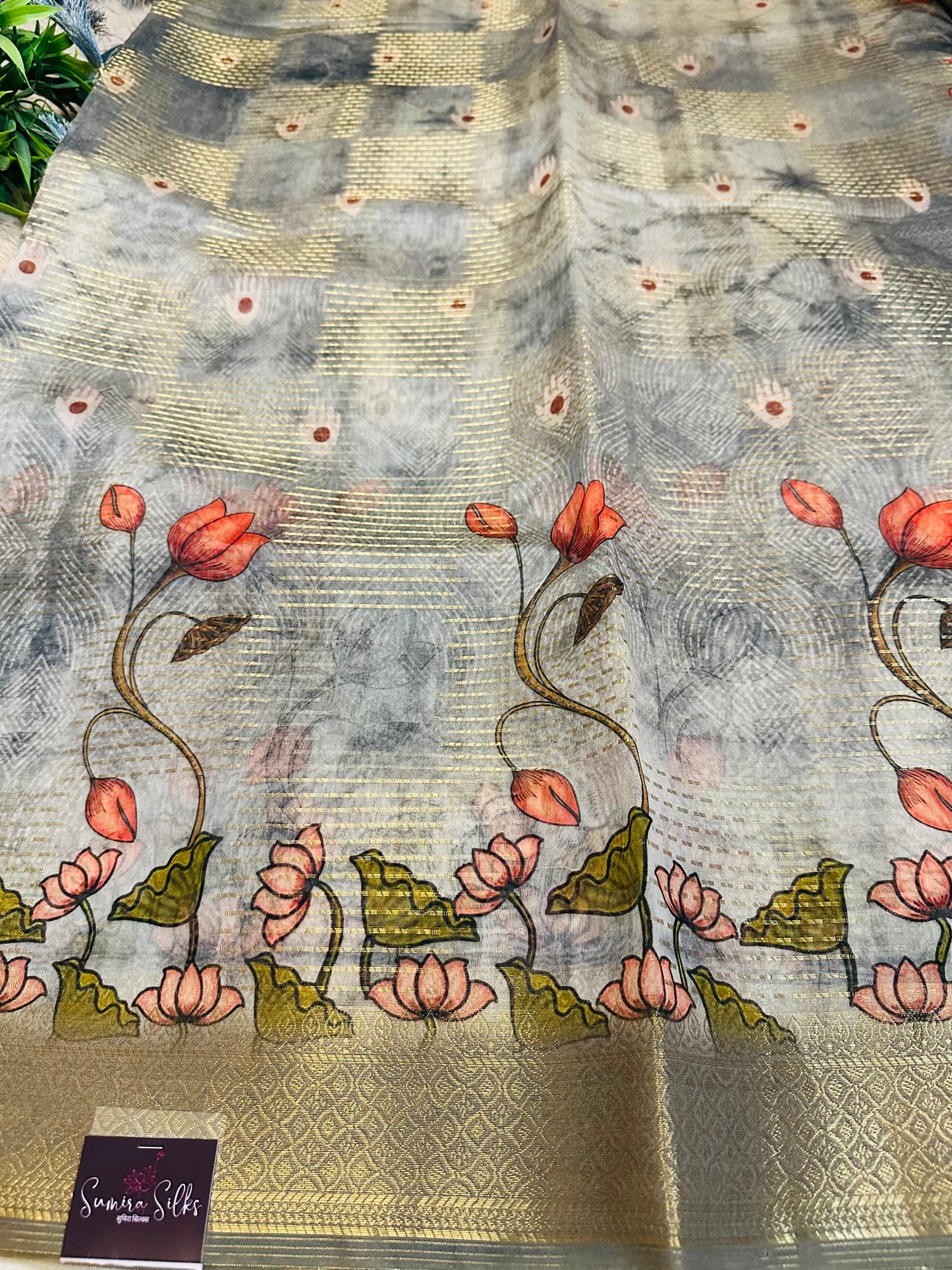 Grey Tissue Silk Saree