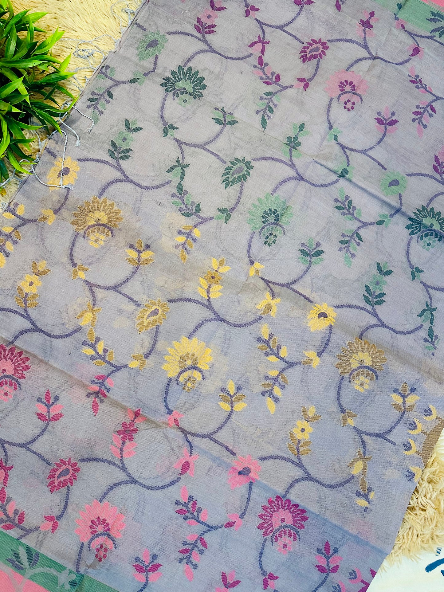 Ink Blue Pure Handloom Cotton Jamdani Saree