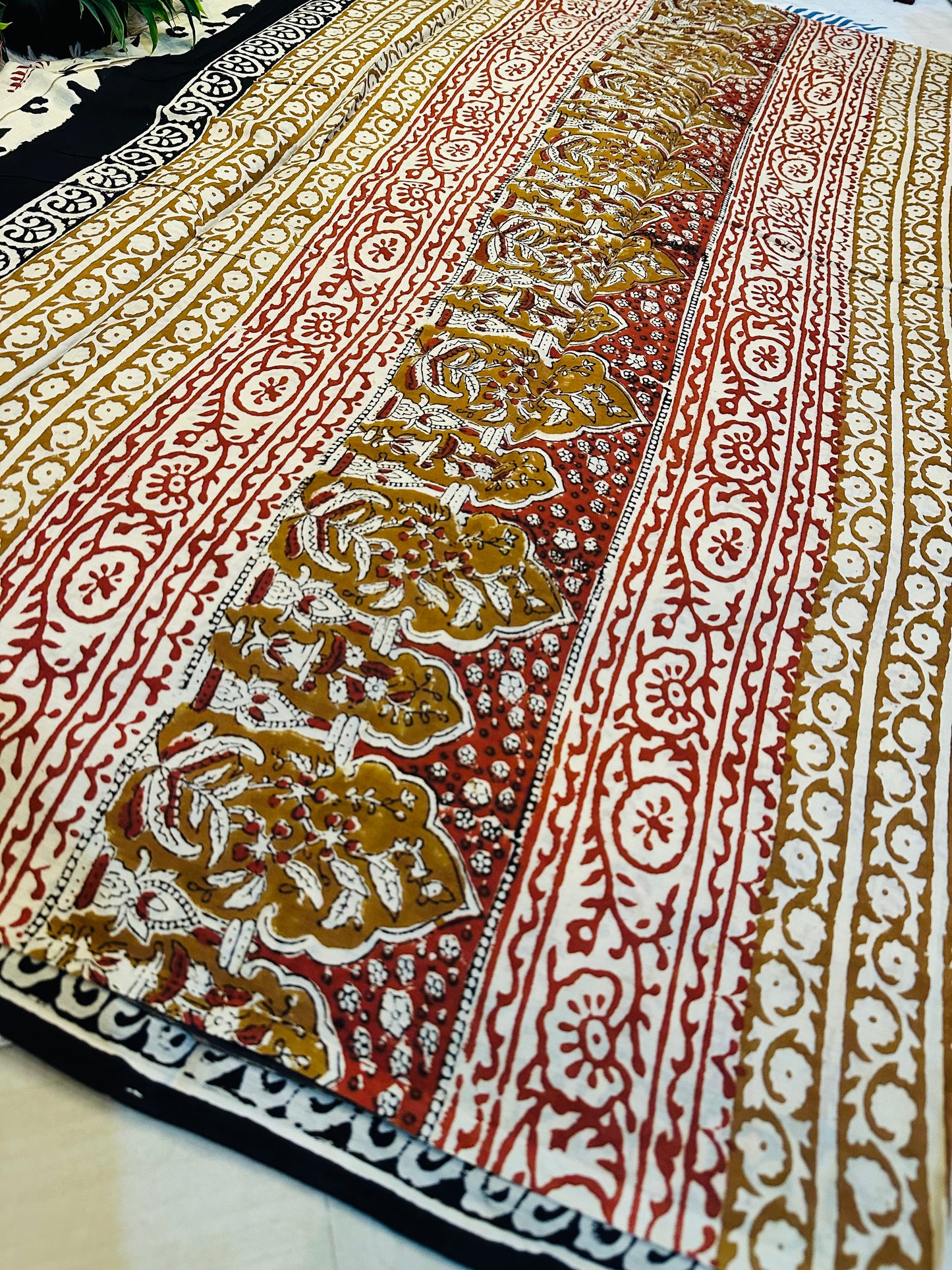 Beige Pure Mul Cotton Hand Block Printed Saree