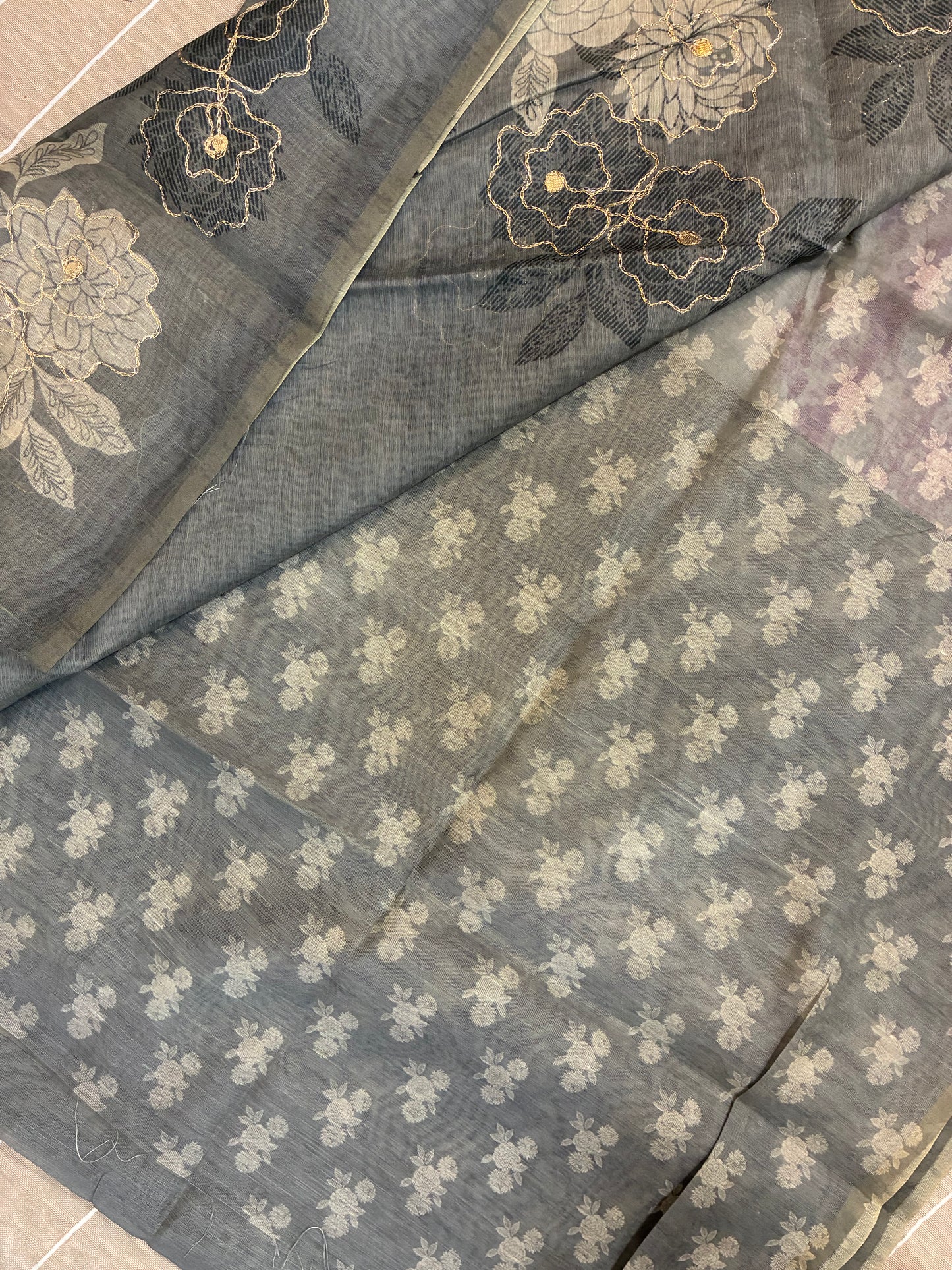 Grey Soft Tussar Silk Saree