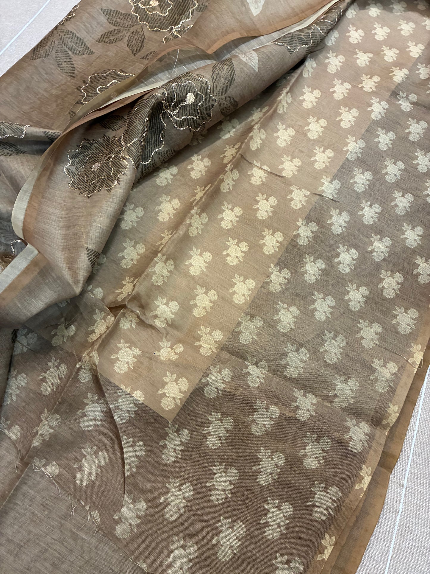 Brown Soft Tussar Silk Saree