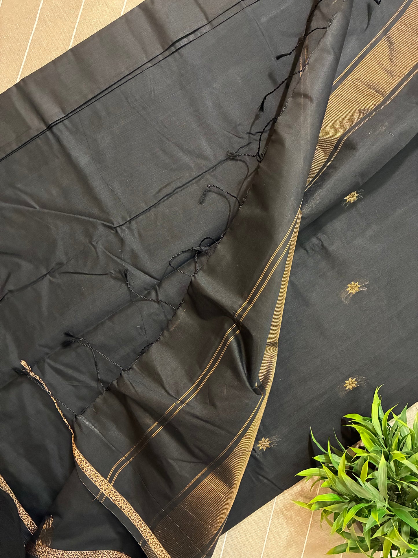 Black Maheshwari Cotton Silk Saree