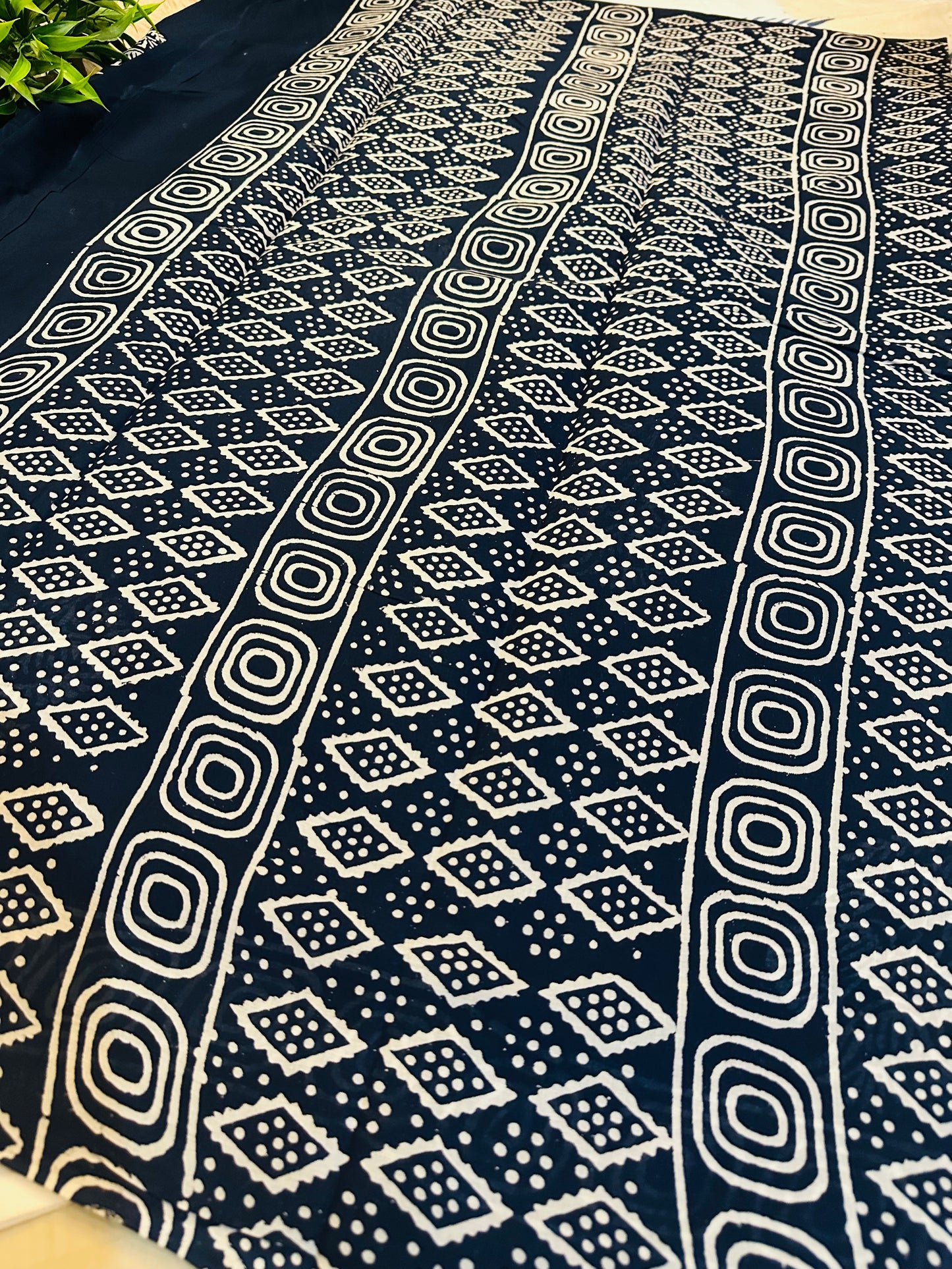 Navy Blue Pure Mul Cotton Hand Block Printed Saree