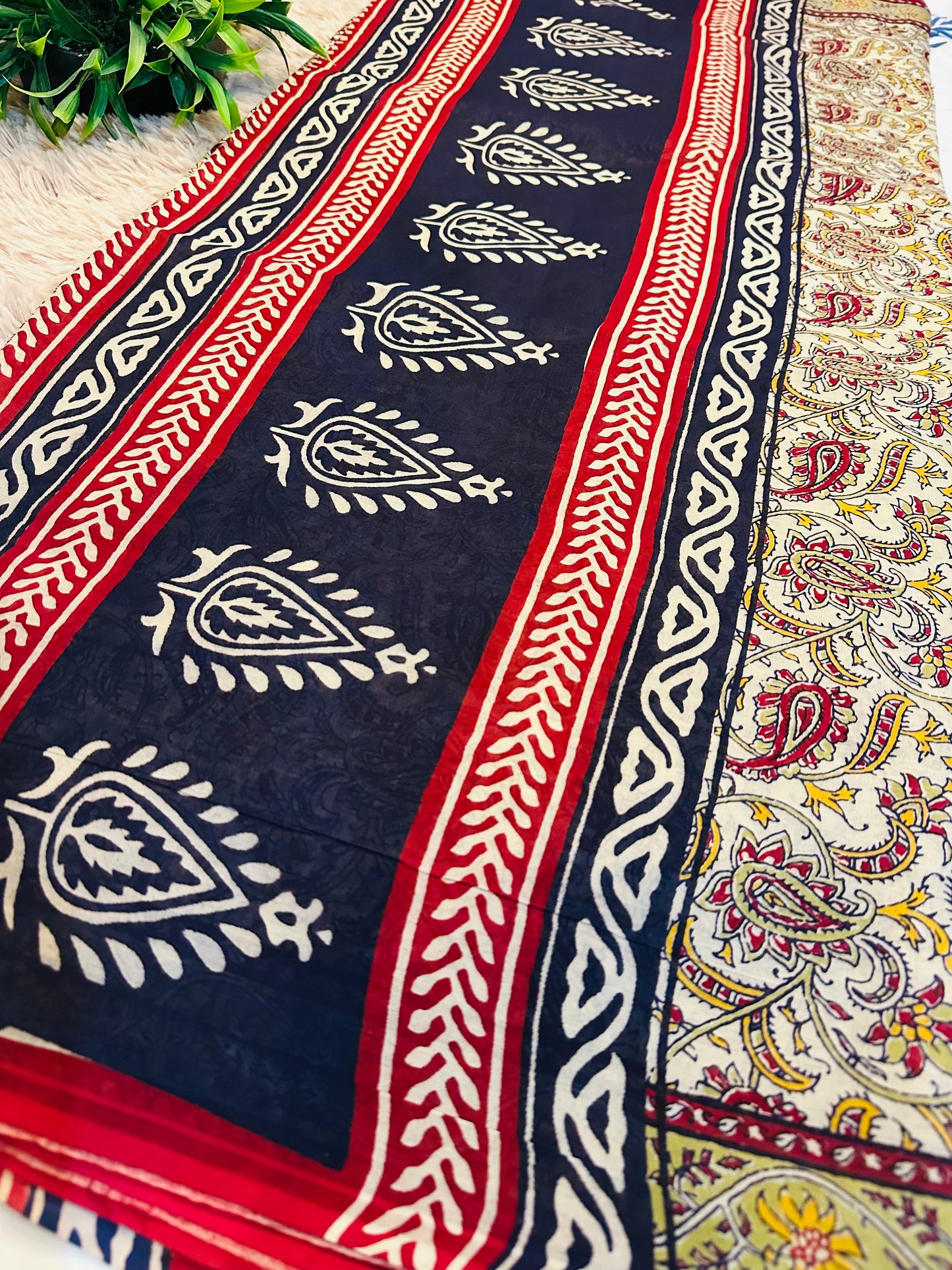 Maroon Pure Mul Cotton Hand Block Printed Saree