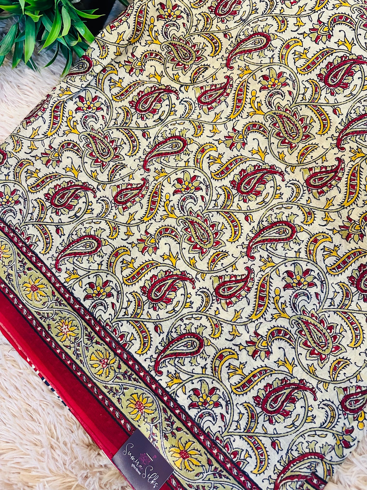 Maroon Pure Mul Cotton Hand Block Printed Saree