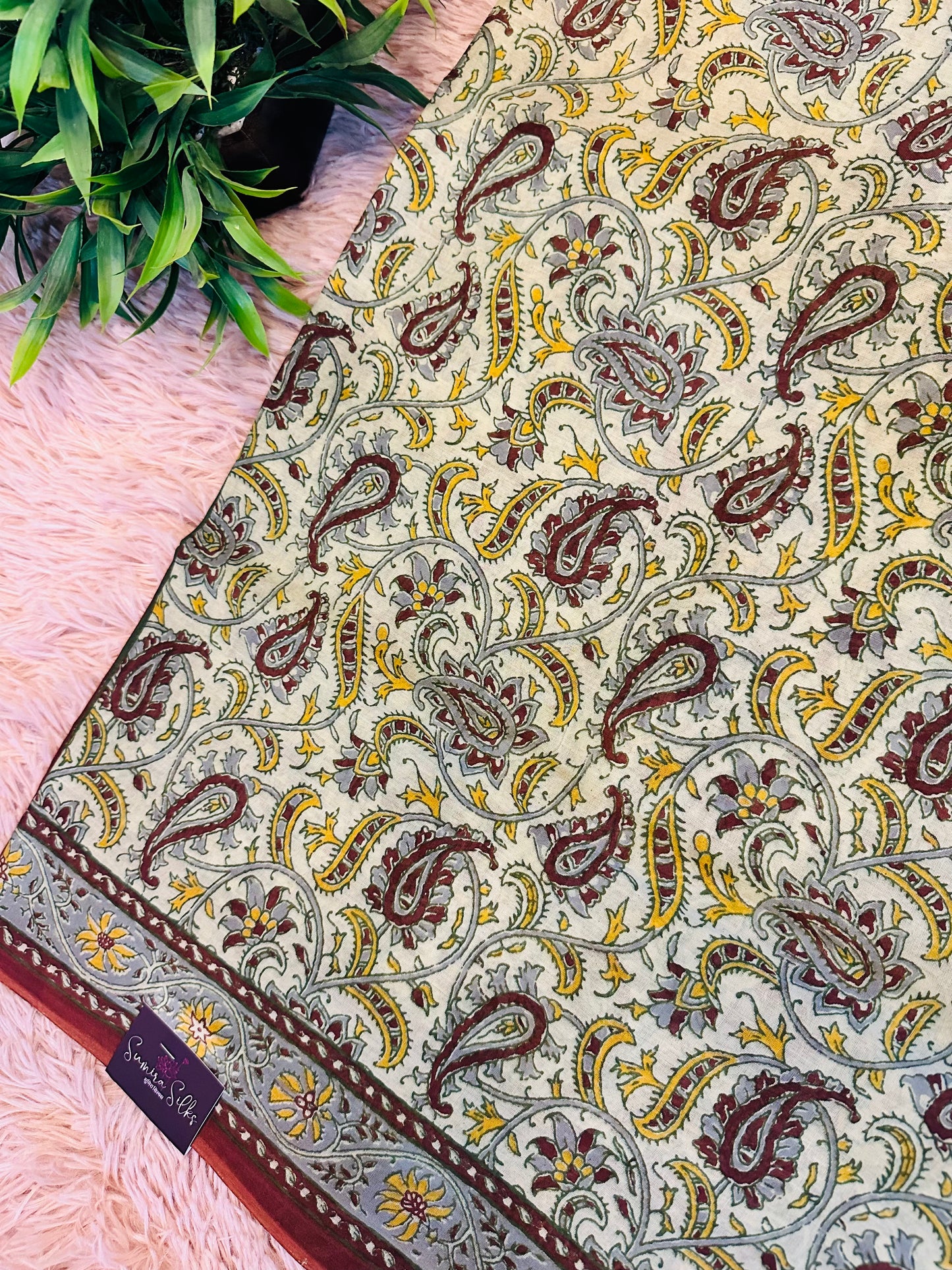 Light Green Pure Mul Cotton Hand Block Printed Saree