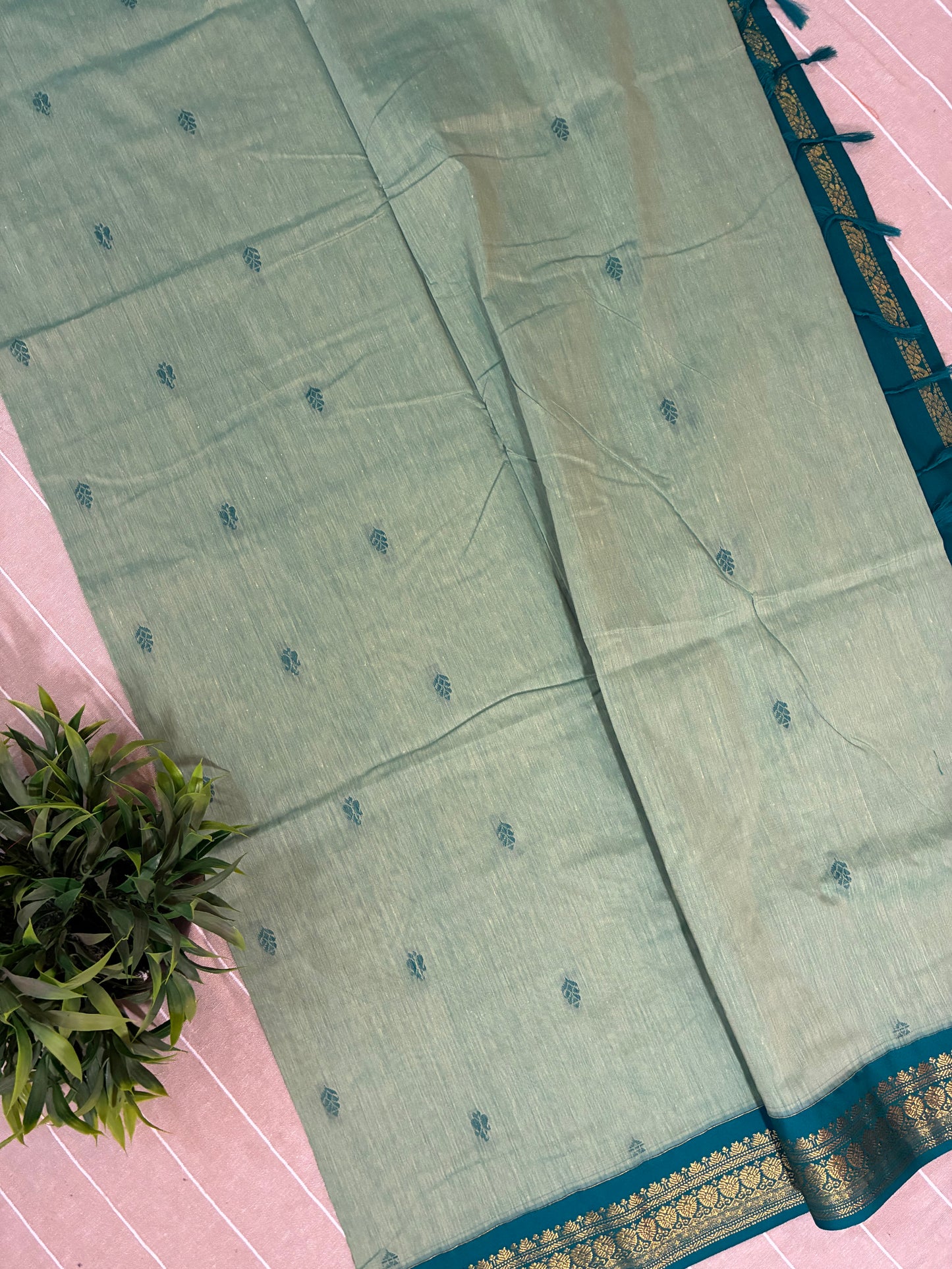 Pastel Teal Blue Pure Kalyani Cotton Saree