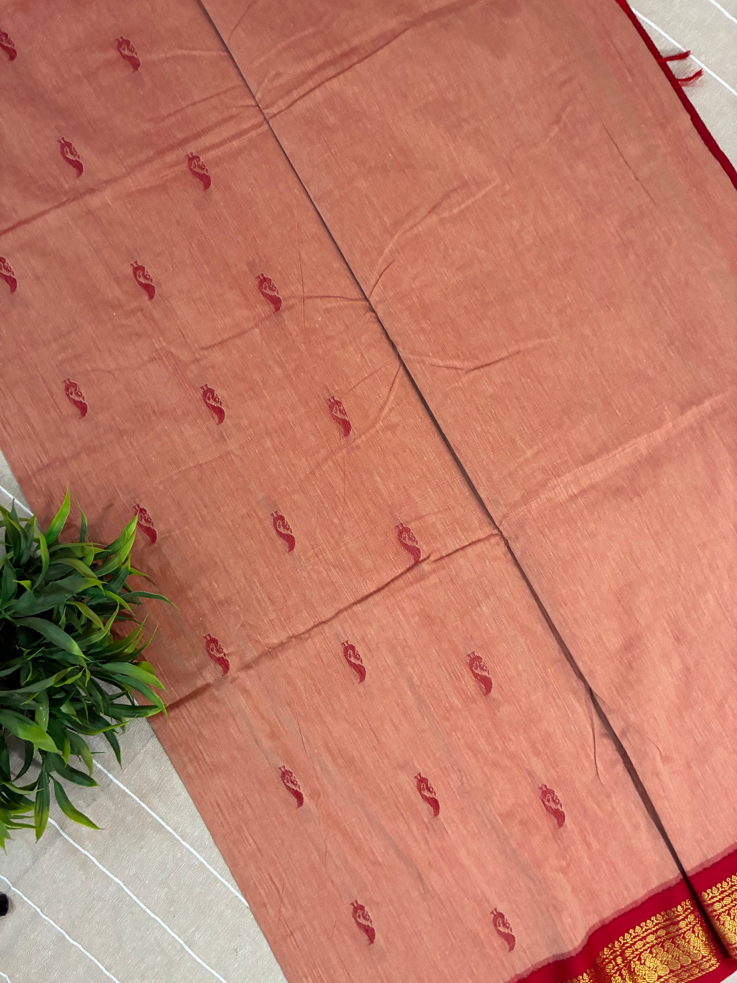 Peach Pure Kalyani Cotton Saree