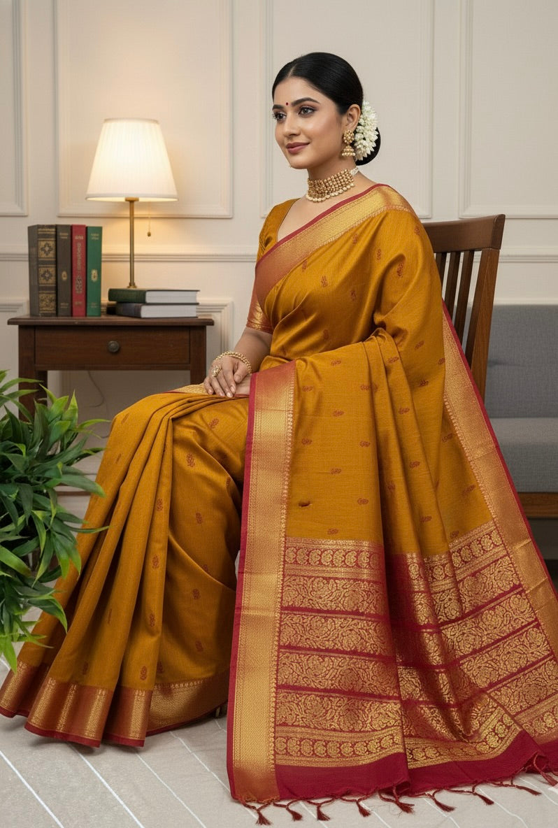 Mustard Pure Kalyani Cotton Saree