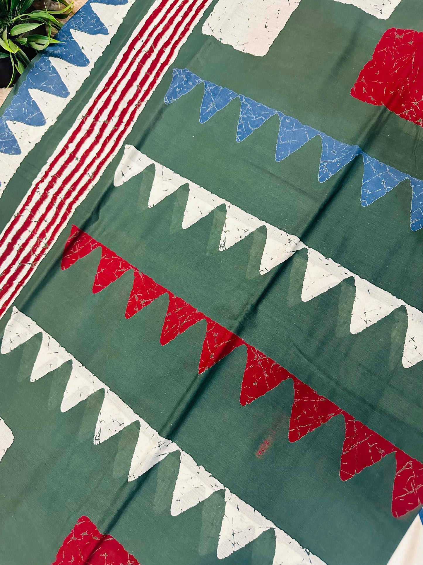 Pista Green Pure Mul Cotton Hand Block Printed Saree