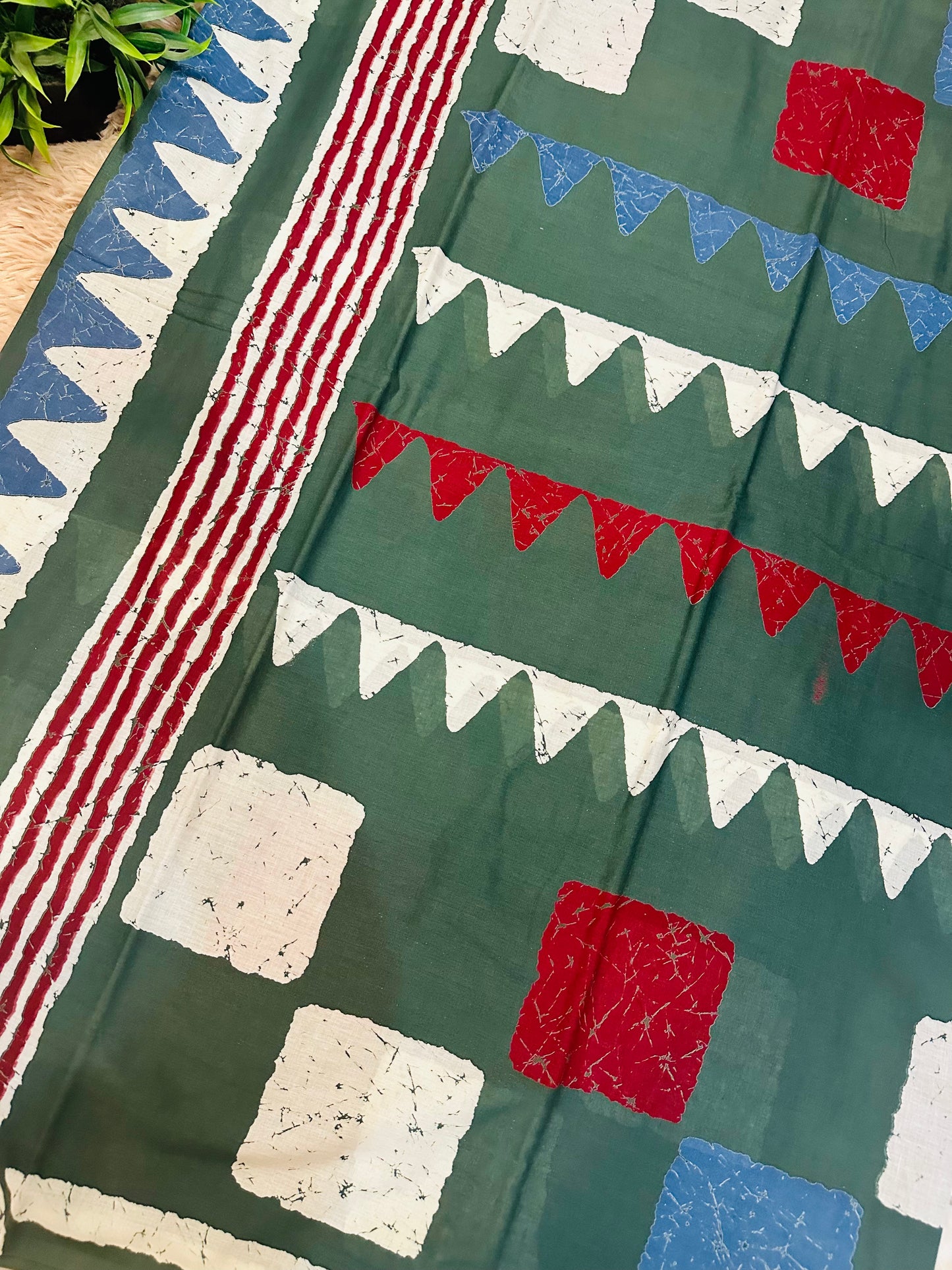 Pista Green Pure Mul Cotton Hand Block Printed Saree