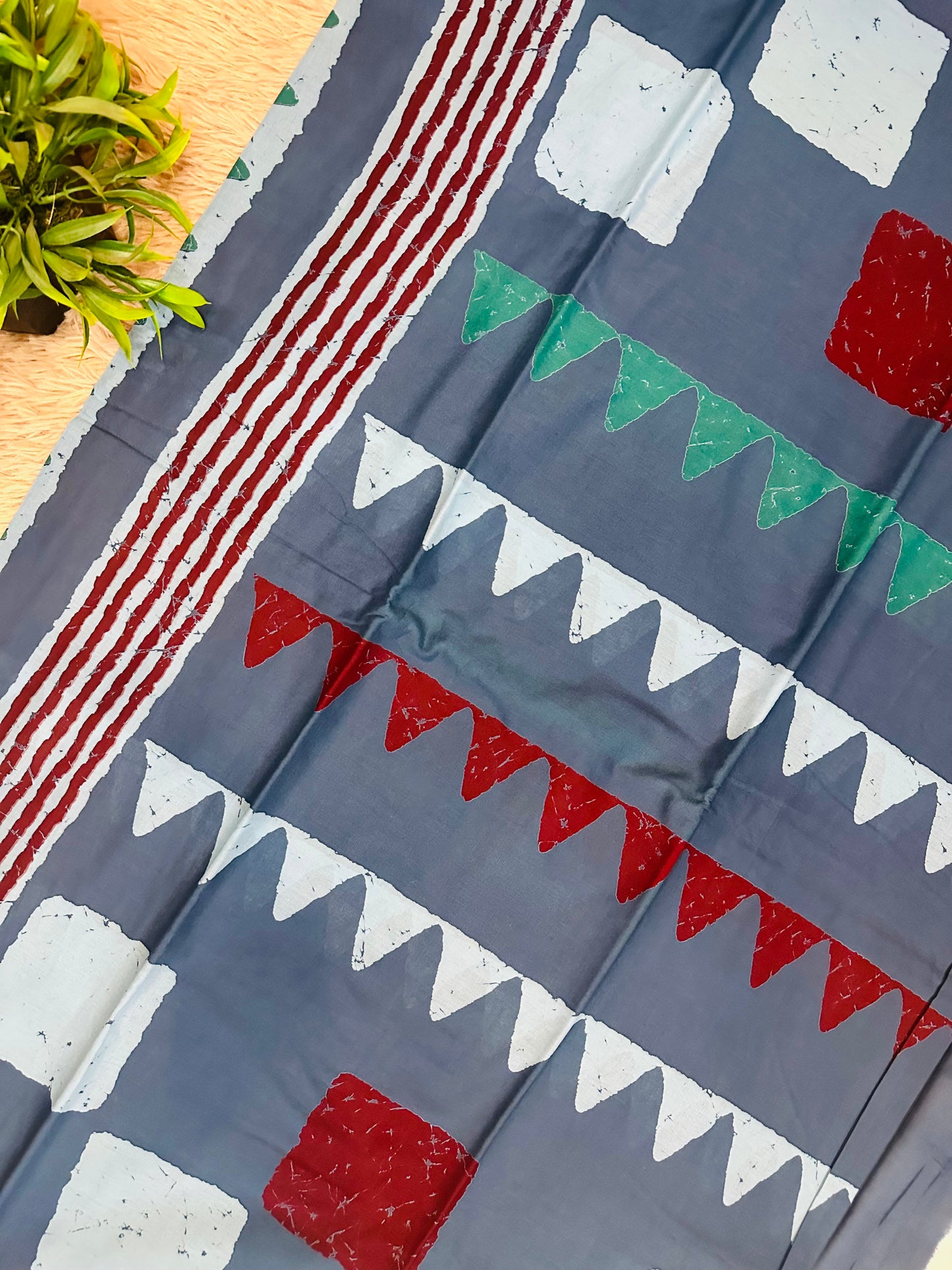 Pastel Blue Pure Mul Cotton Hand Block Printed Saree