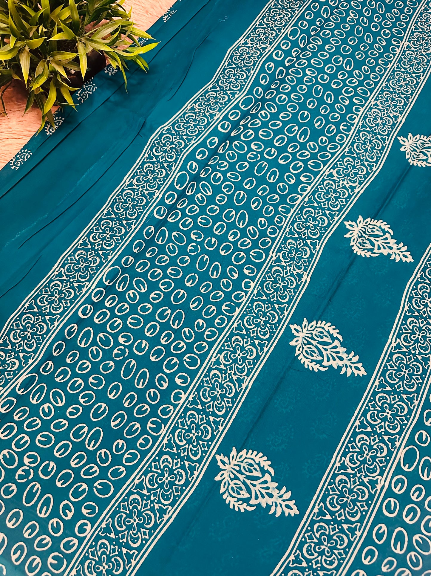 Blue Pure Mul Cotton Hand Block Printed Saree