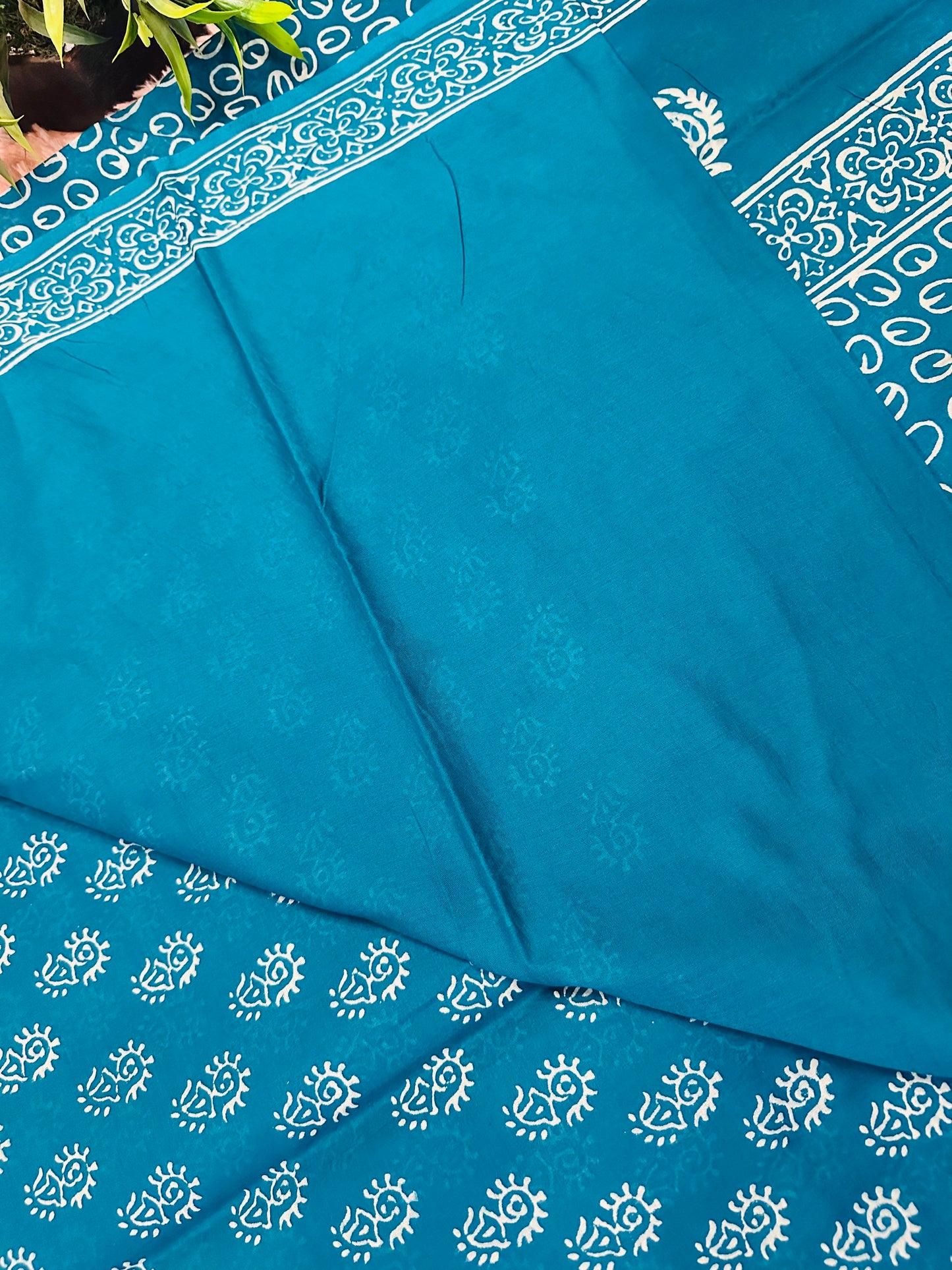 Blue Pure Mul Cotton Hand Block Printed Saree