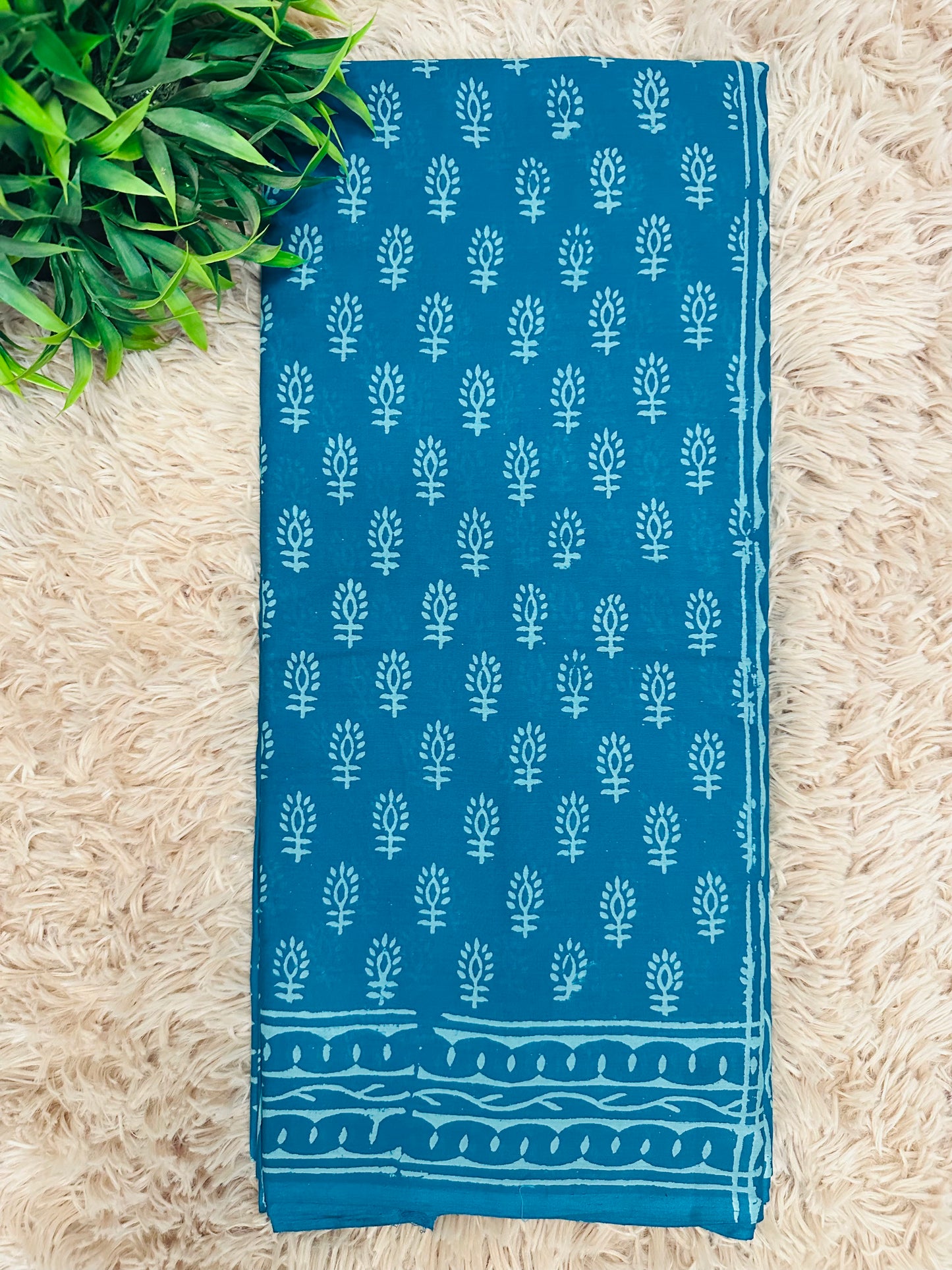 Blue Pure Mul Cotton Hand Block Printed Saree