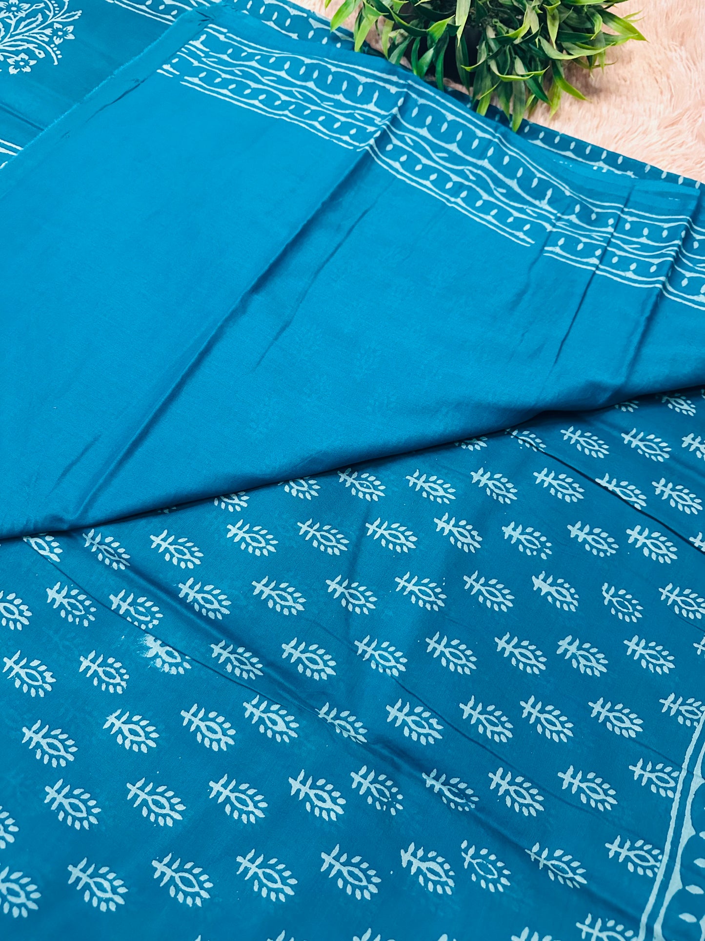 Blue Pure Mul Cotton Hand Block Printed Saree