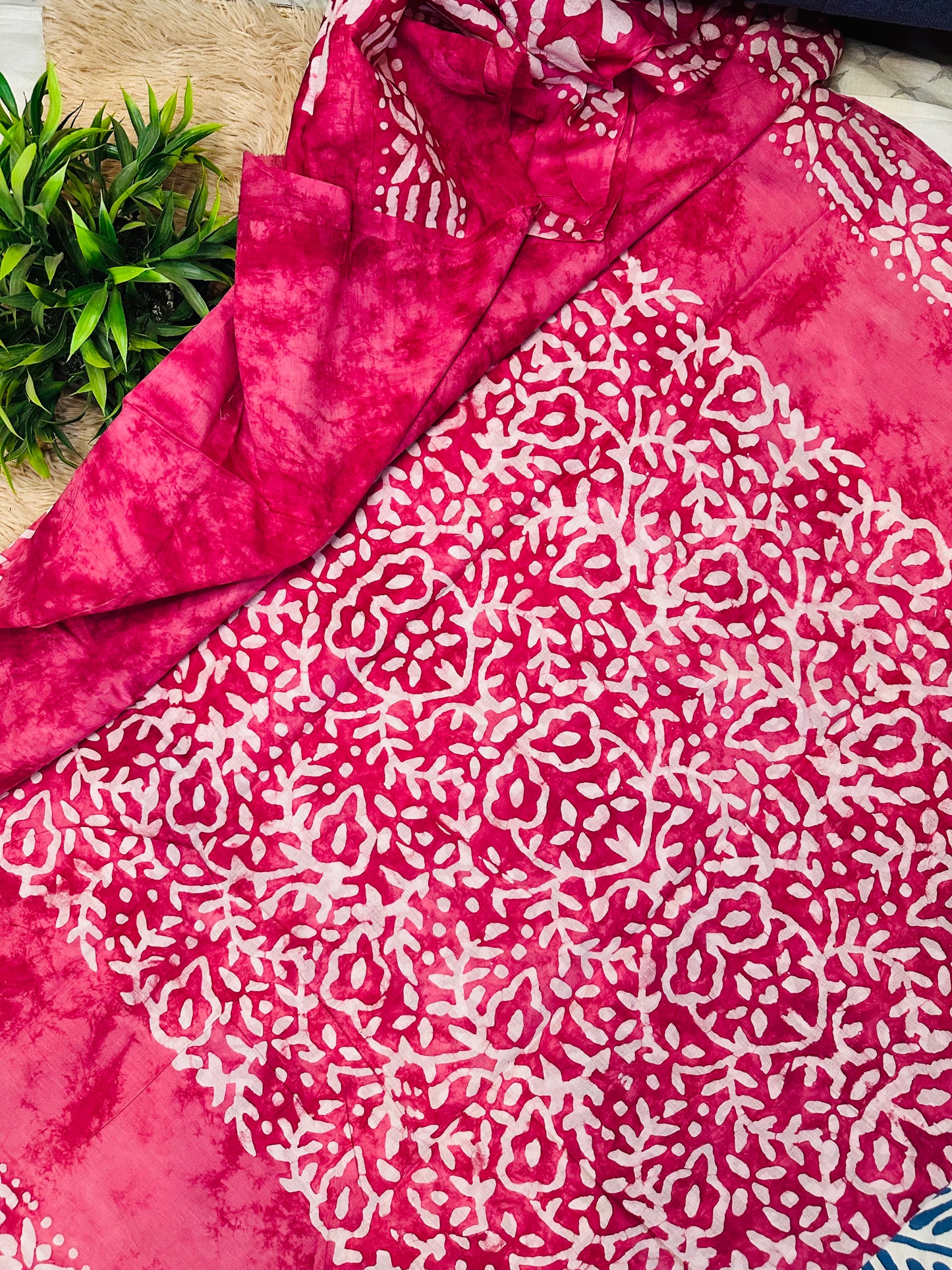 Pink Mul Cotton Hand Block Printed Saree