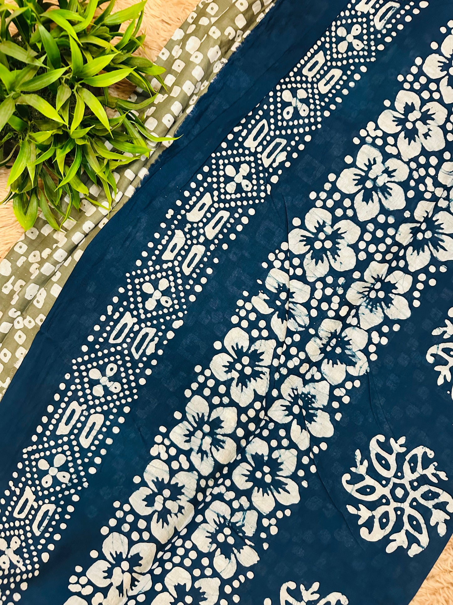 Grey Mul Cotton Hand Block Printed Saree