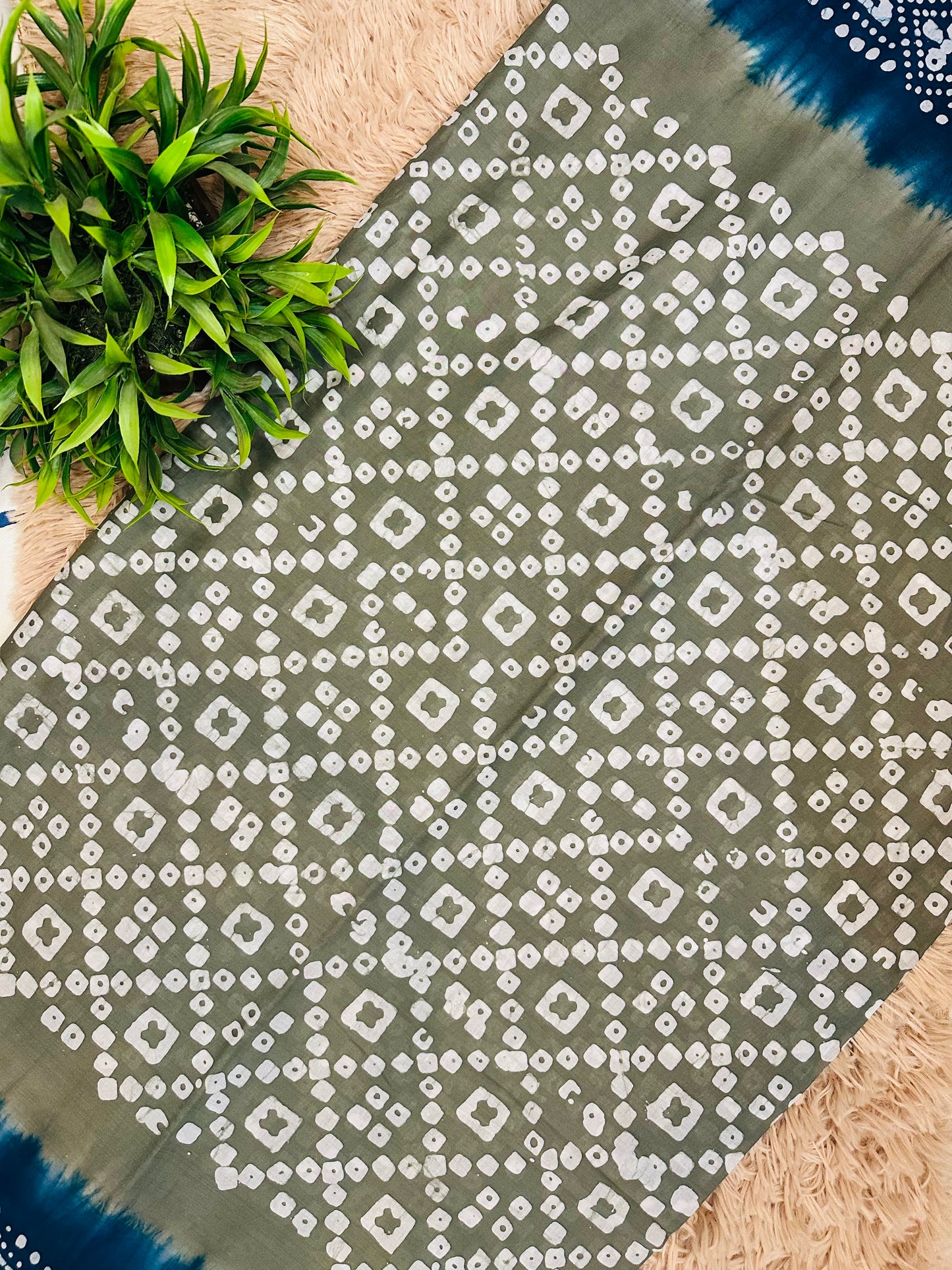 Grey Mul Cotton Hand Block Printed Saree