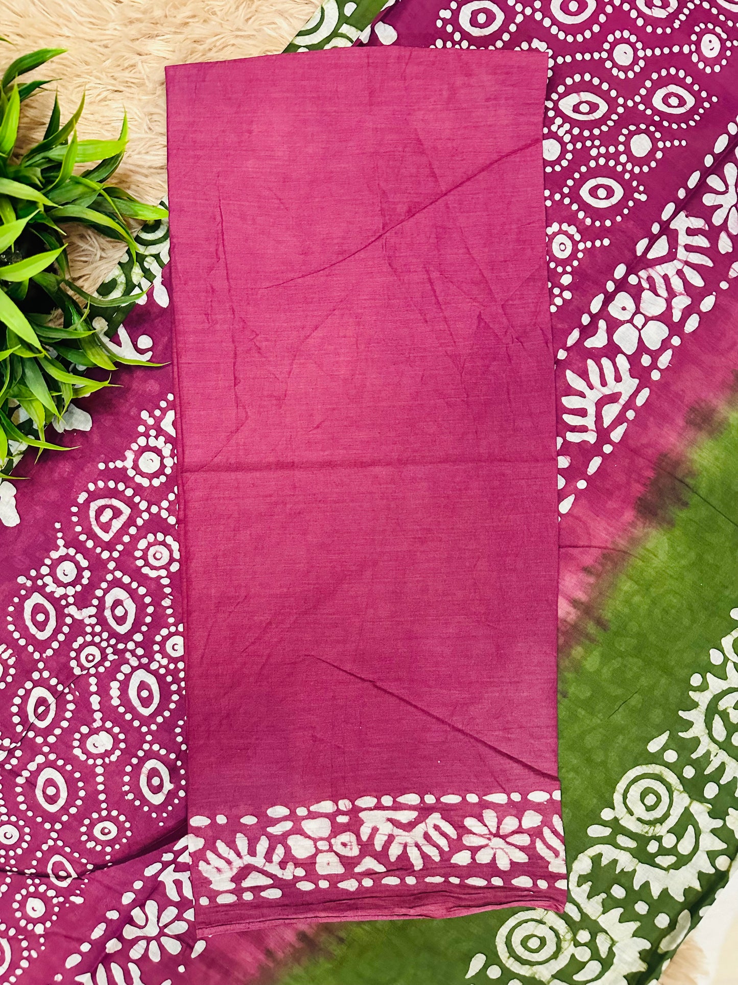Leaf Green Mul Cotton Hand Block Printed Saree