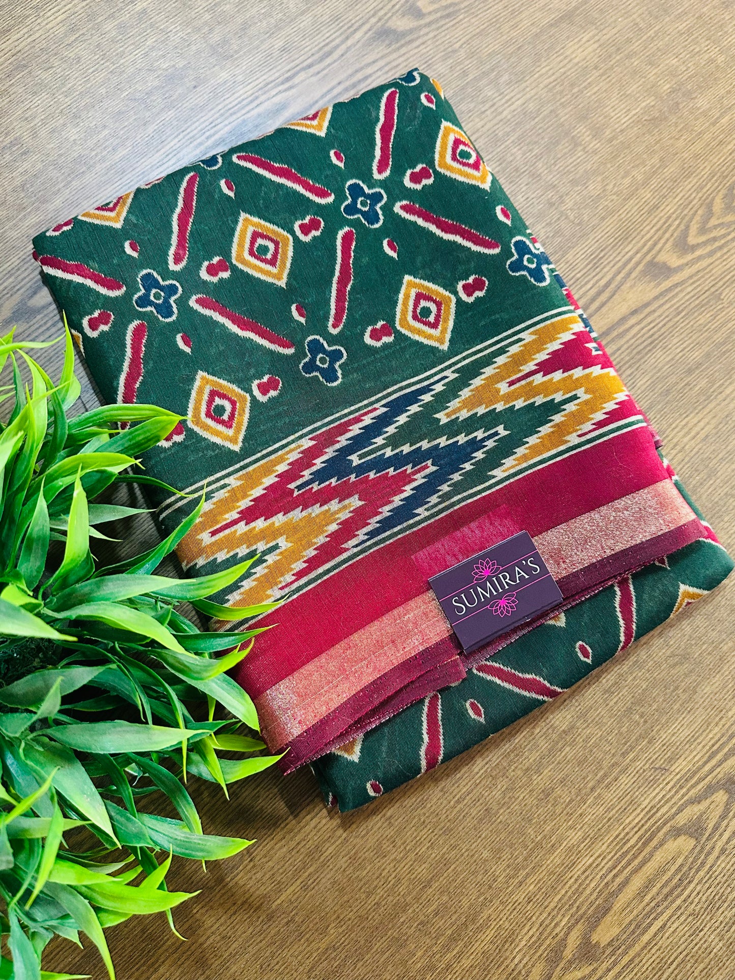 Dark Green Maheshwari Cotton Saree