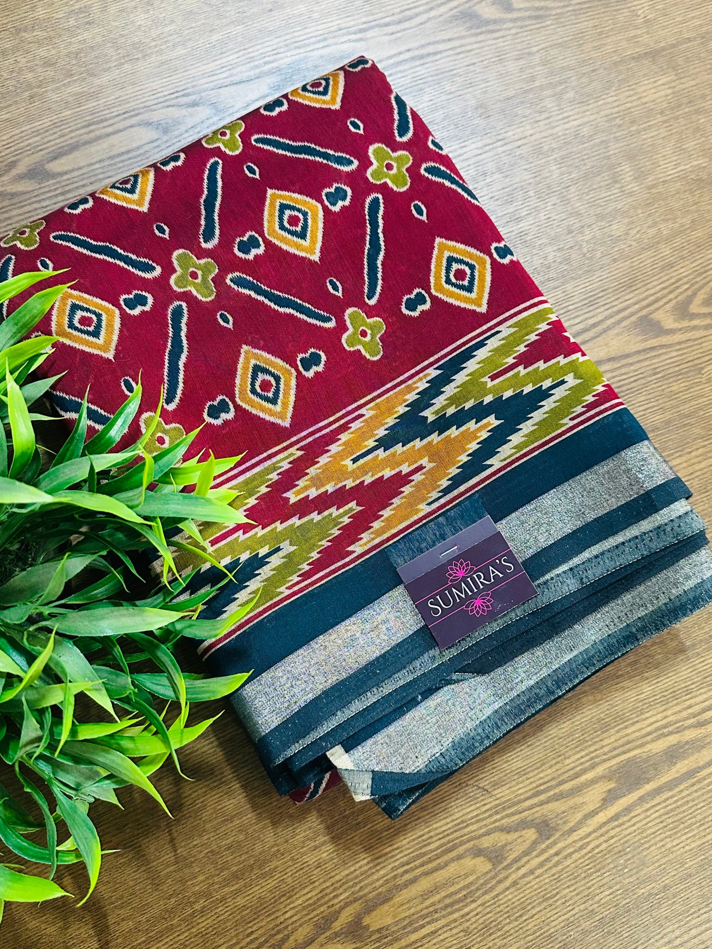 Maroon Maheshwari Cotton Saree