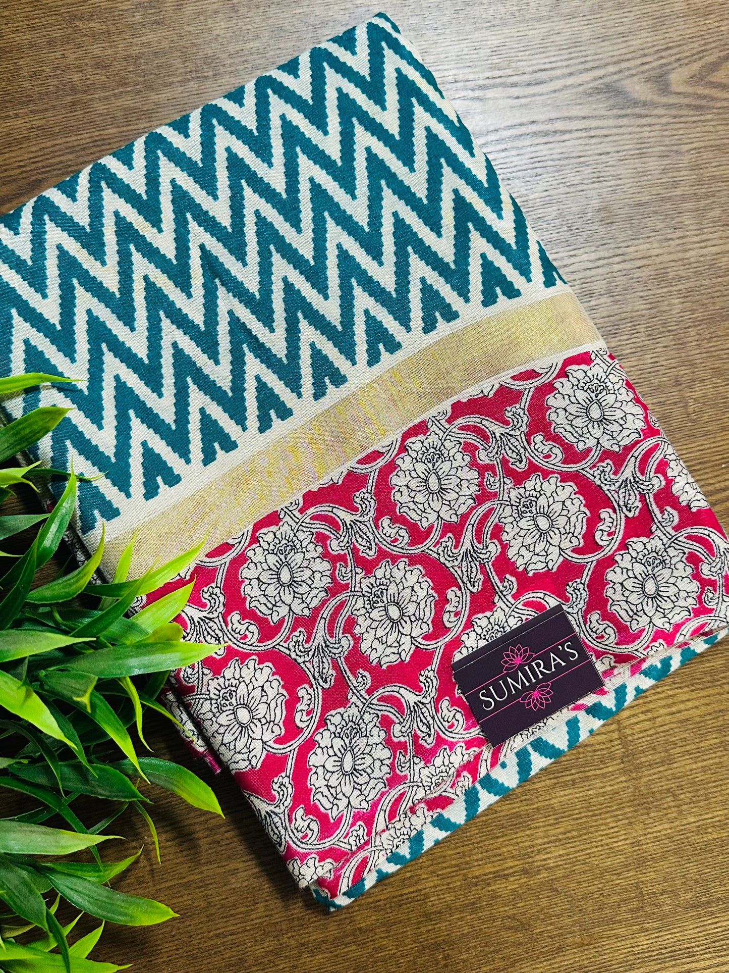 Teal Blue Chirala Cotton Saree